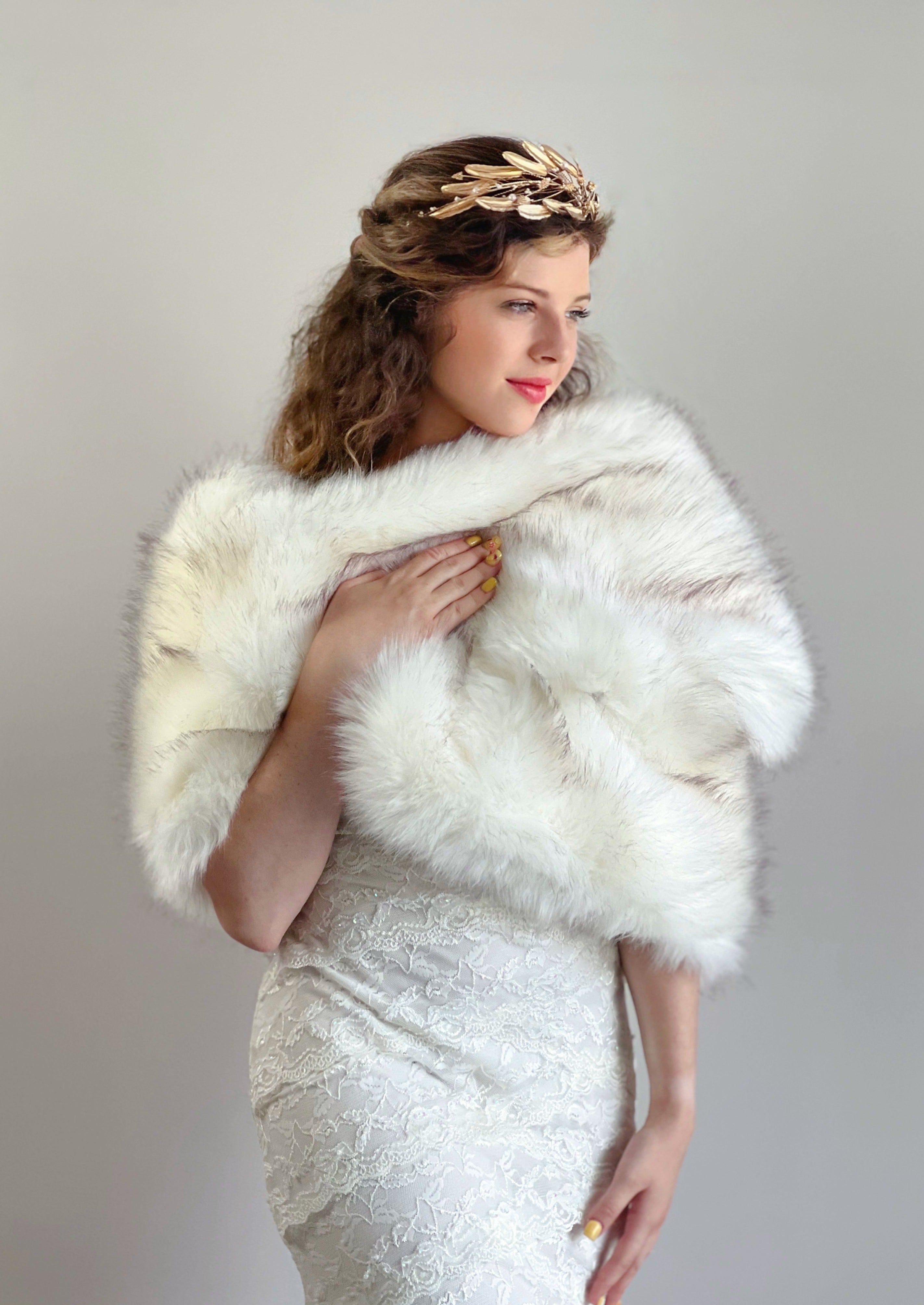 Lilian Wht03 Ivory & Black Faux Fur Coat - Elegant Winter Fashion for Women | Perfect for Parties, Weddings & Cold Weather Outfits