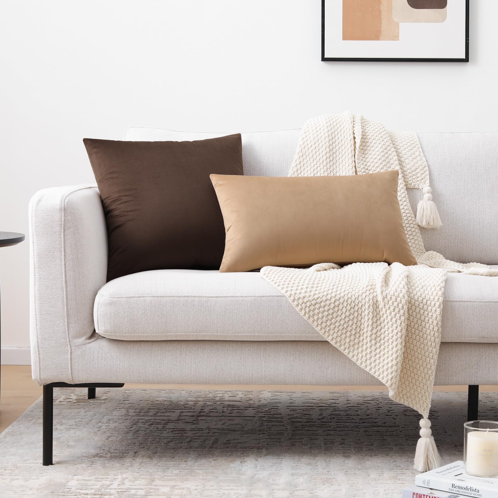 Mixhug Velvet Decorative Throw Pillow Covers - Set of 2, 20x20 Inch Solid Coffee Brown Cushion Covers for Sofa, Couch & Bed - Perfect for Living Room, Bedroom & Home Decor