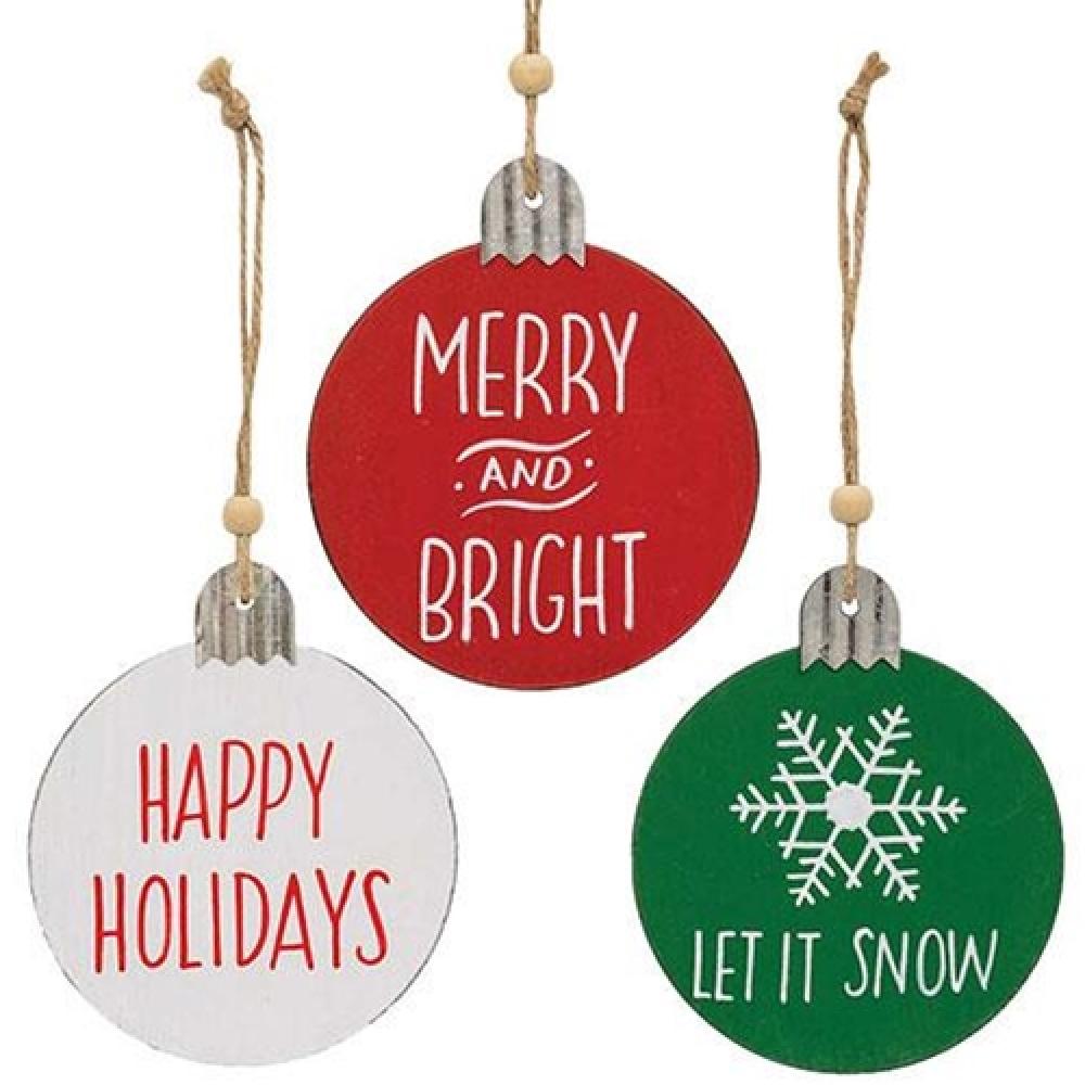 Christmas Wood Round Ornaments Set of 3 - Holiday Sayings Decor for Tree, Gift & Home Decoration