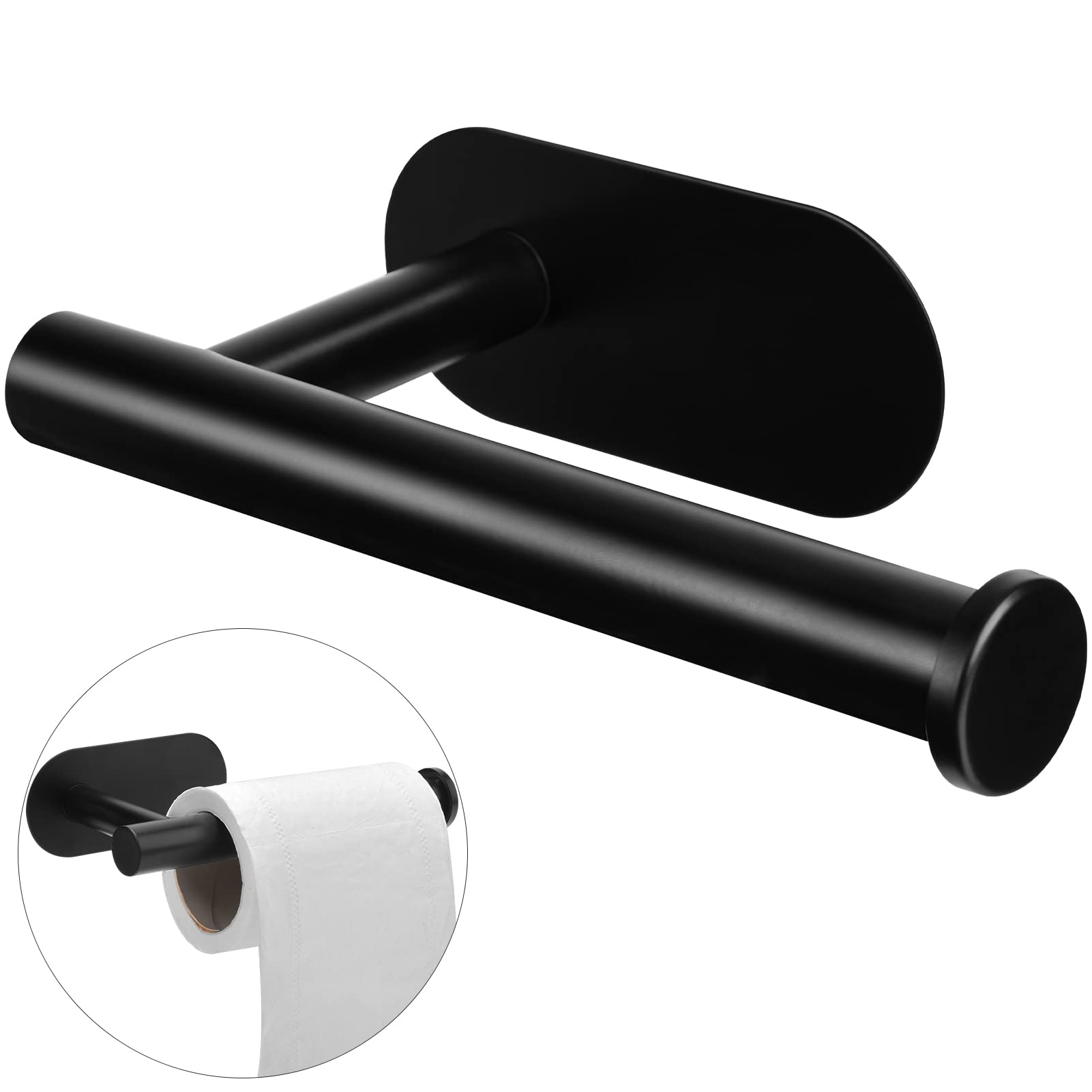 BOWINR Adhesive Toilet Paper Holder - SUS 304 Stainless Steel Wall Mount Bathroom Tissue Roll Holder - Matte Black Waterproof Design for Bathroom, Washroom, RV & Home Decor (Easy Installation, Space Saving)