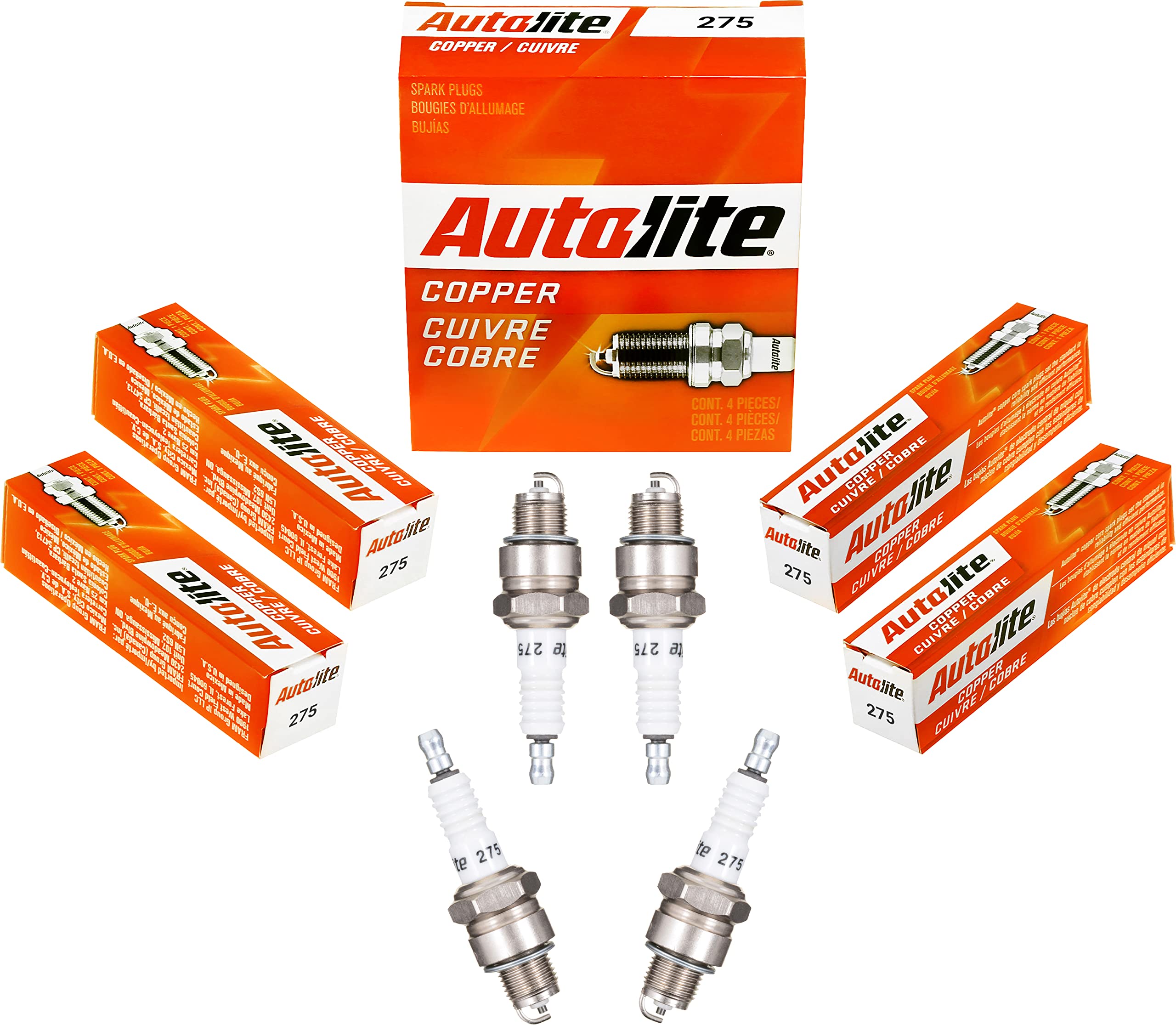 Autolite 275 Copper Core Non-Resistor Spark Plugs - 4 Pack for Ford, Chevy, Dodge & More - High Performance Replacement Spark Plugs for Smooth Engine Operation & Better Fuel Efficiency - Perfect for Daily Commuting, Road Trips & Off-Road Adventures