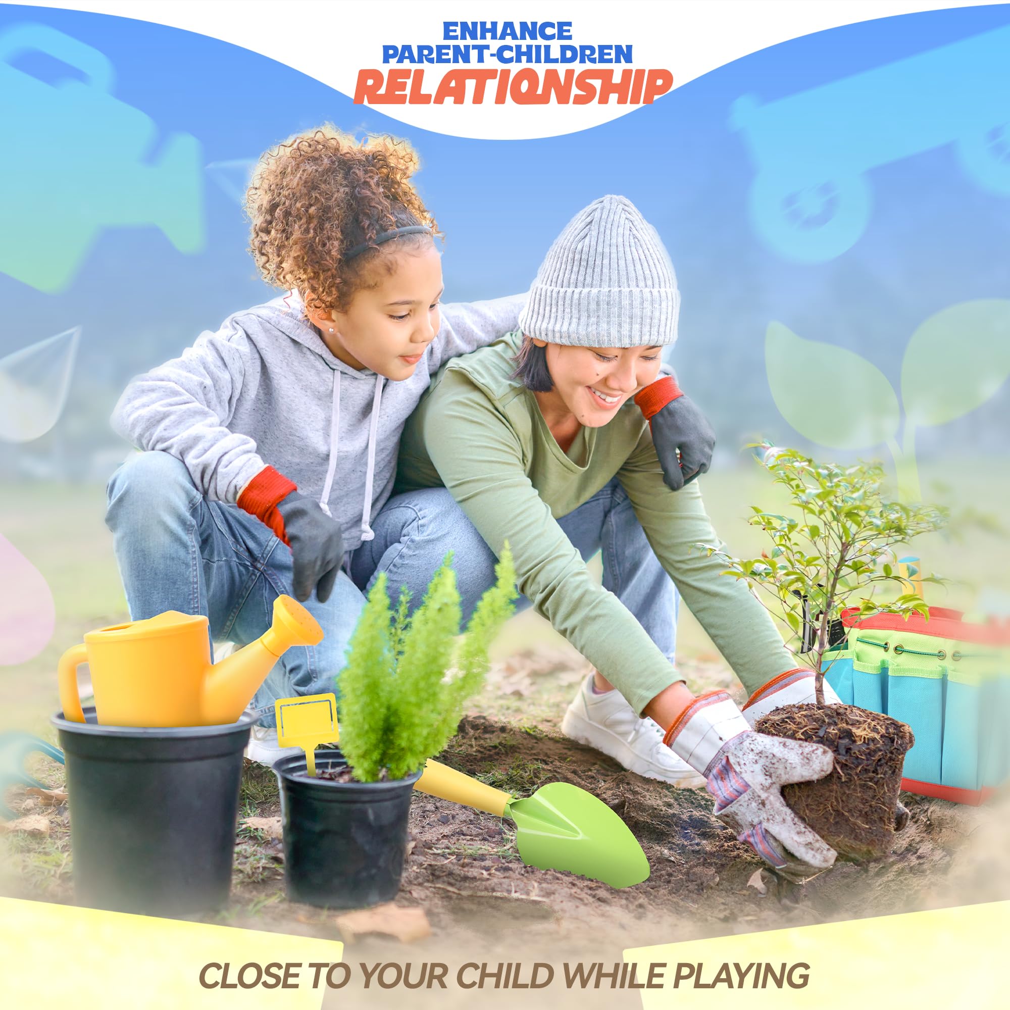 **Kids Gardening Tools Set - Toddler Gardening Kit with Shovel, Rake, Trowel, Apron, Tote Bag & Watering Can - Perfect Gardening Gift for Boys & Girls - Fun Outdoor Activity for Kids - JC1008**