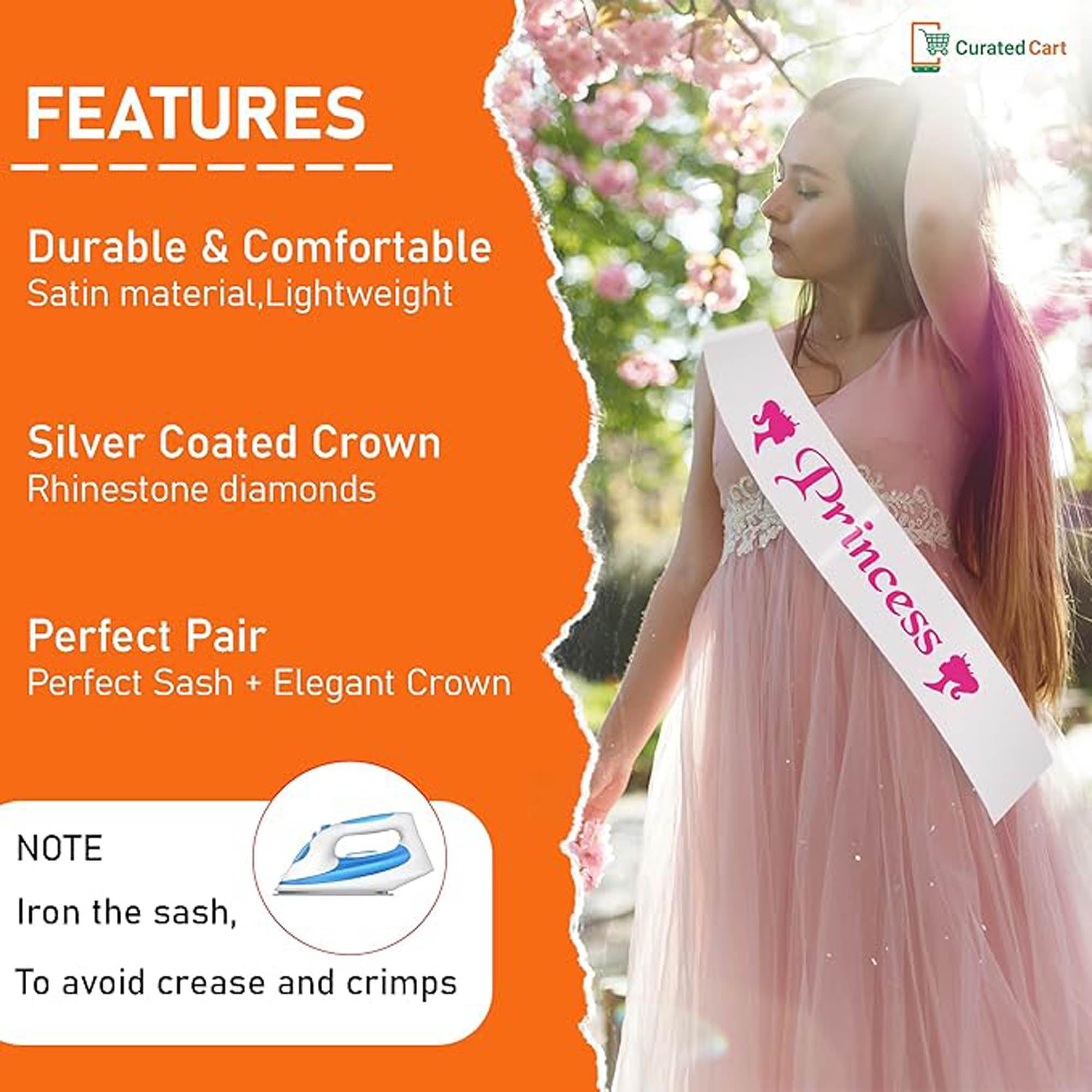 Princess Sash & Crown Set for Birthday Party - Girls Birthday Accessories Combo Kit (White) | Perfect for Birthday Celebrations, Dress-Up Play & Photo Shoots