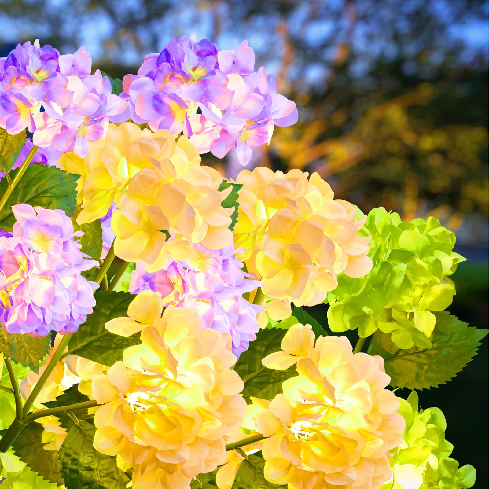 3 Pack Solar Flower Lights - Large Realistic Hydrangea Design with Bigger Solar Panel, Waterproof LED Outdoor Garden Lights for Yard, Lawn, Pathway Decoration | Perfect for Patio, Backyard & Landscape Lighting