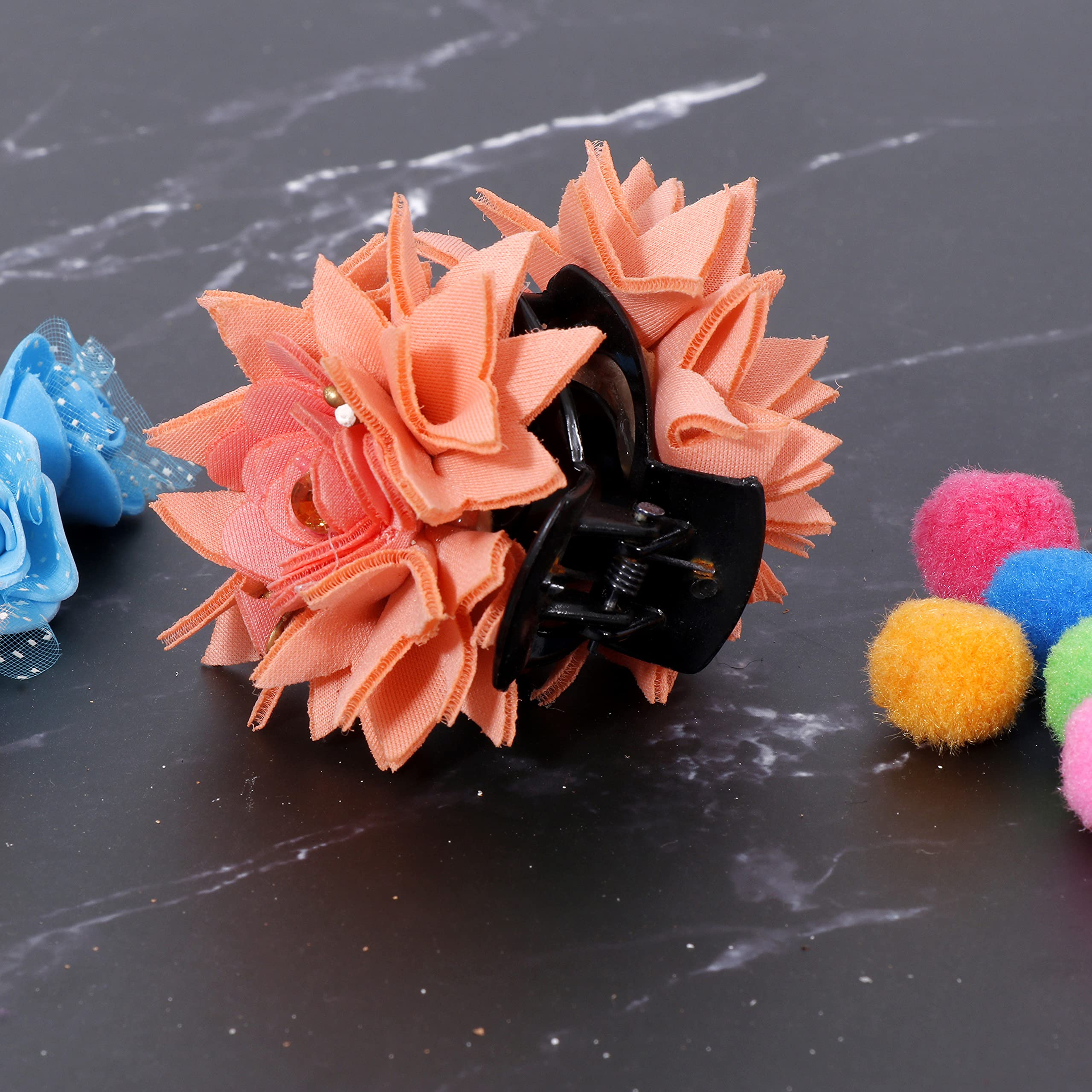 Honbon Peach Color Fabric Flower Hair Clutch with Golden Stone - Women's Fashion Hair Clip for Girls & Women - Elegant Hair Accessories for Parties, Weddings & Daily Styling (Pack of 1)