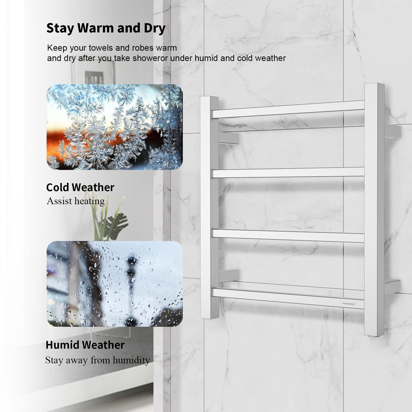 Brushed Nickel Electric Towel Warmer - Wall Mounted Bathroom Heated Towel Rack (19.69x17.71x4.33 Inches) with 4 Stainless Steel Bars, 35W Plug-in Drying Rack for Spa, Luxury Bathroom & Home Use - Model ETW13-2A