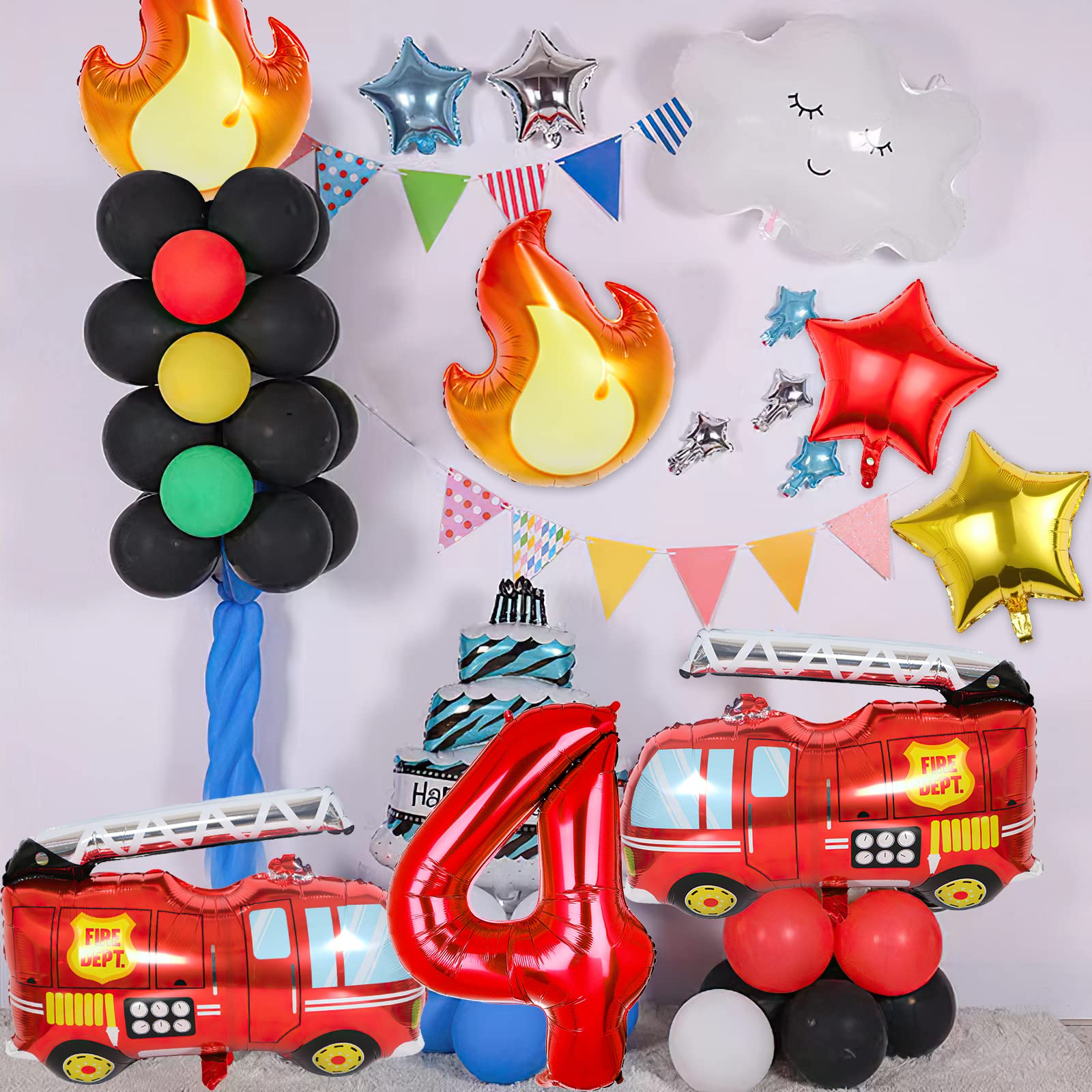 Fire Truck Birthday Party Decorations - 7pcs Fire Engine Balloon Set for Firefighter Themed 4th Birthday, Rescue Party Supplies | Perfect for Kids' Fireman Themed Parties & Fire Station Events