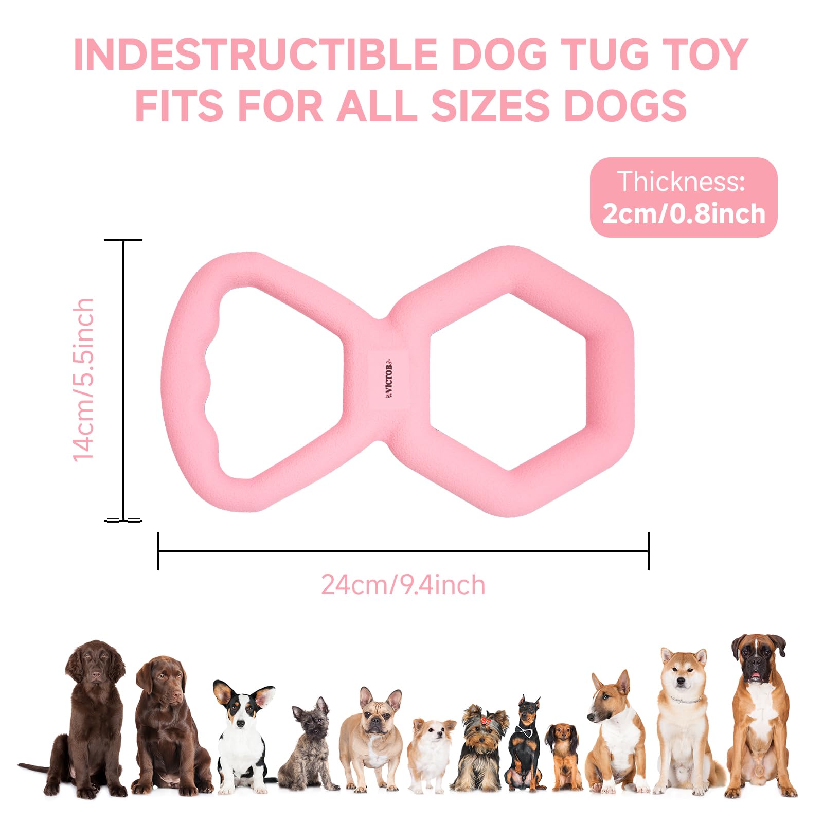 Durable Tug of War Dog Toy - Interactive Double Ring Pull Chew Toy for All Breeds - Tough Rubber Dog Supplies for Aggressive Chewers - Pink - Perfect for Playtime, Training & Bonding with Your Pet