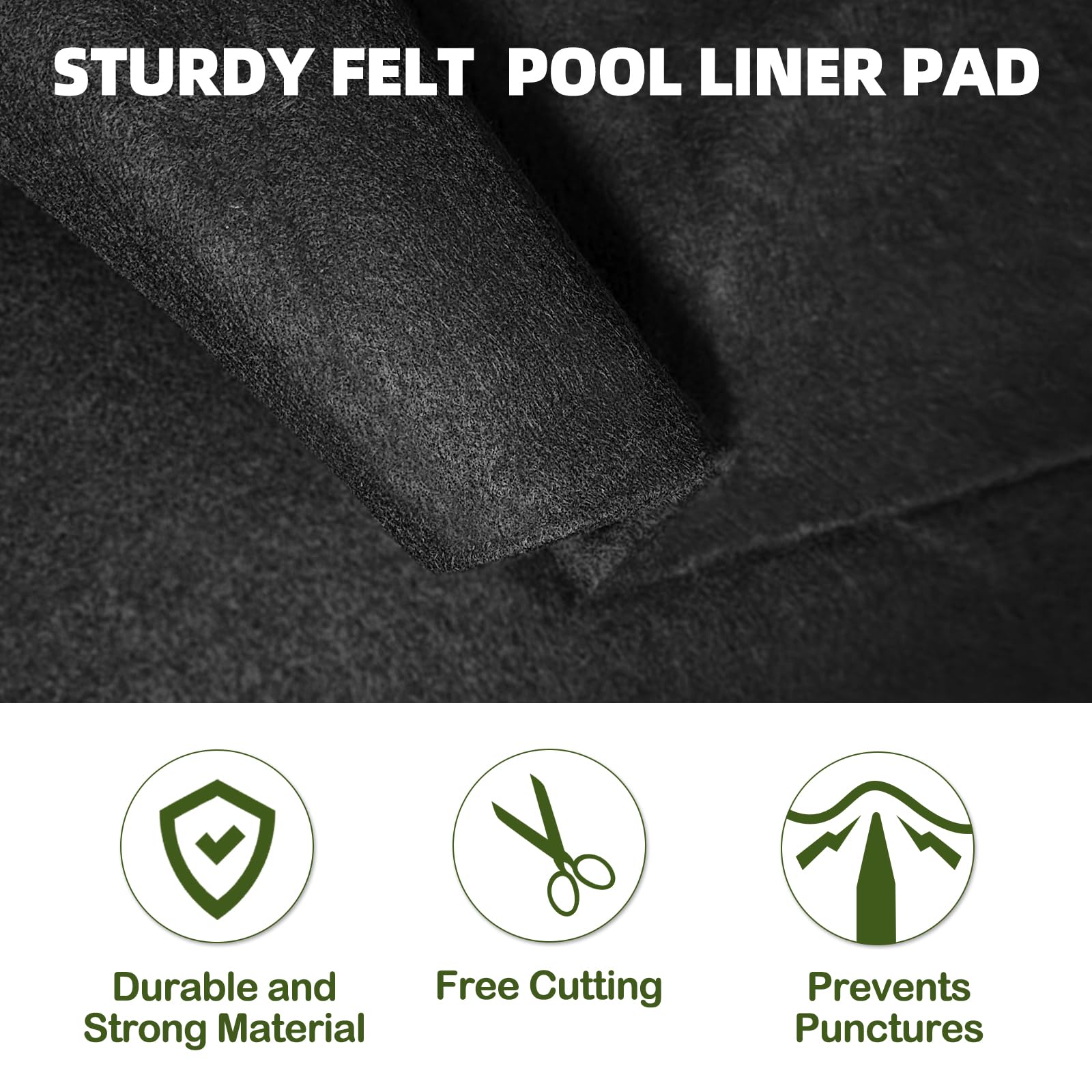 15ft Premium Pool Liner Pad for Above Ground Pools - Heavy Duty Protective Mat Prevents Damage from Rocks, Roots & Sharp Objects - Extends Pool Liner Lifespan (Black) - Ideal for Backyard, Inground & Outdoor Swimming Pool Protection