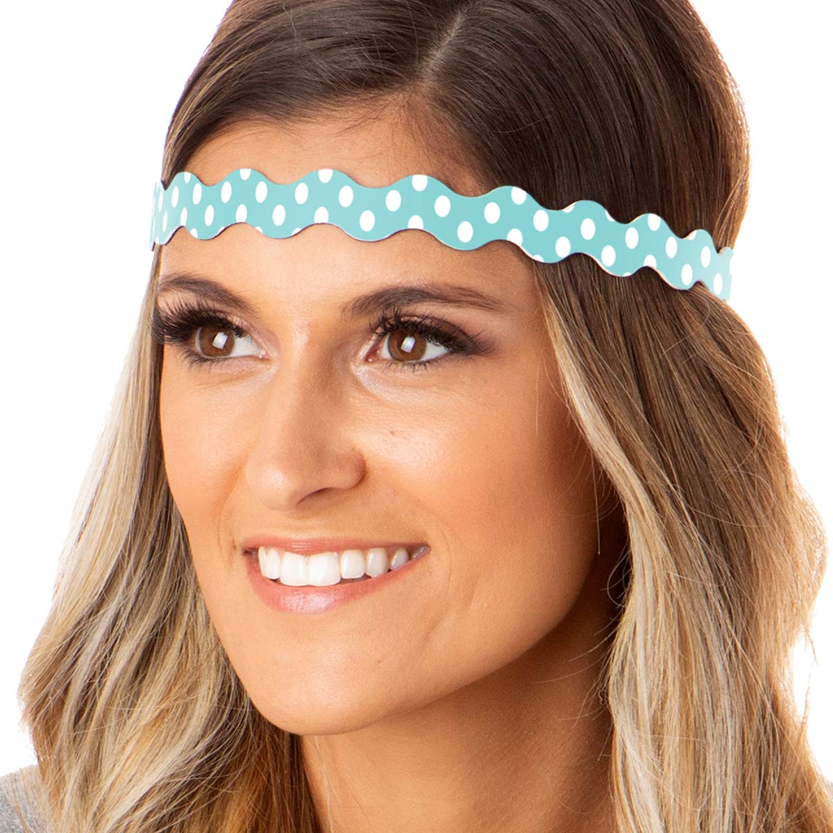 Hipsy Adjustable Non-Slip Wave Print Sports Headbands for Women - 3 Pack (Polka Dot Light Pink, Seafoam, Light Purple) - Perfect for Running, Yoga, Workouts & Gym