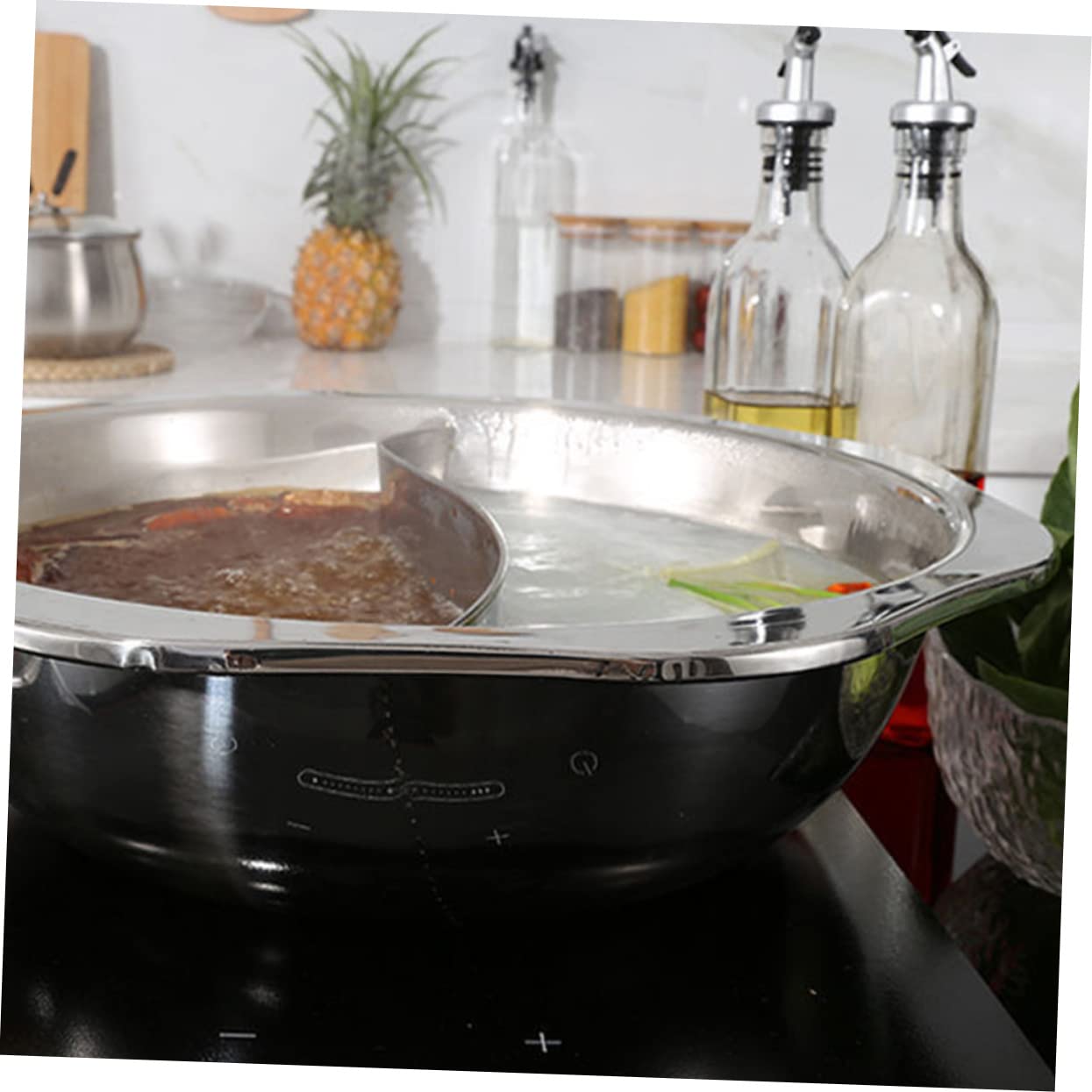 DOITOOL Stainless Steel Hot Pot with Divider - 6 Quart Induction Compatible Cookware Set for Shabu Shabu, Korean BBQ & Family Dining