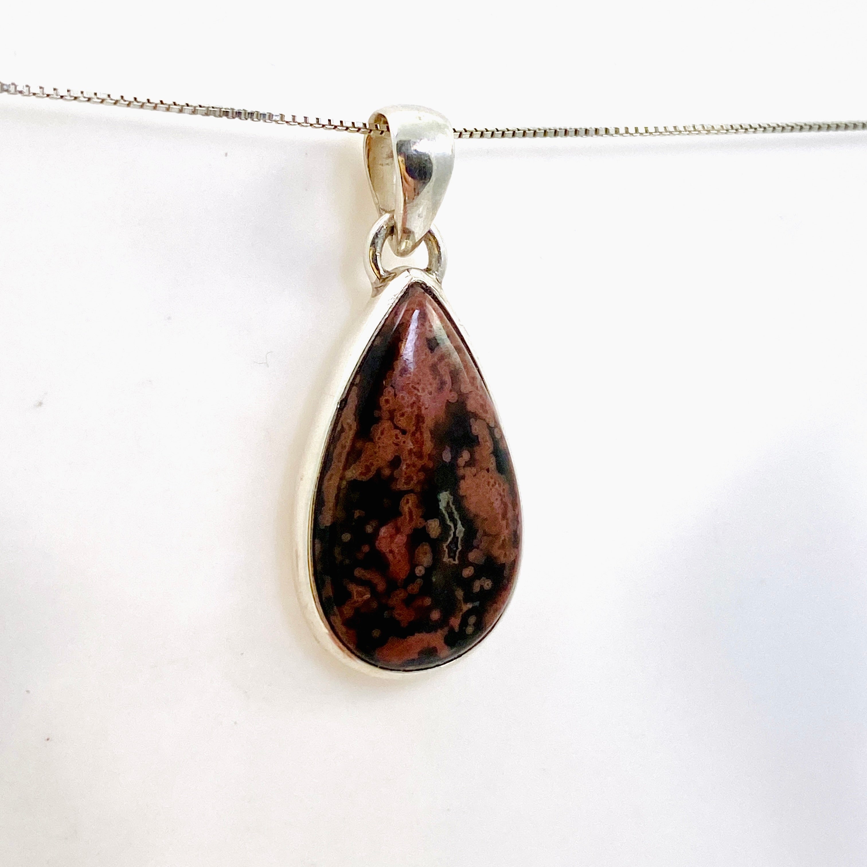 Natural Ocean Jasper Teardrop Cabochon Pendant Necklace - Handmade Gemstone Jewelry PPGJ1003 for Women's Boho Style & Spiritual Healing
