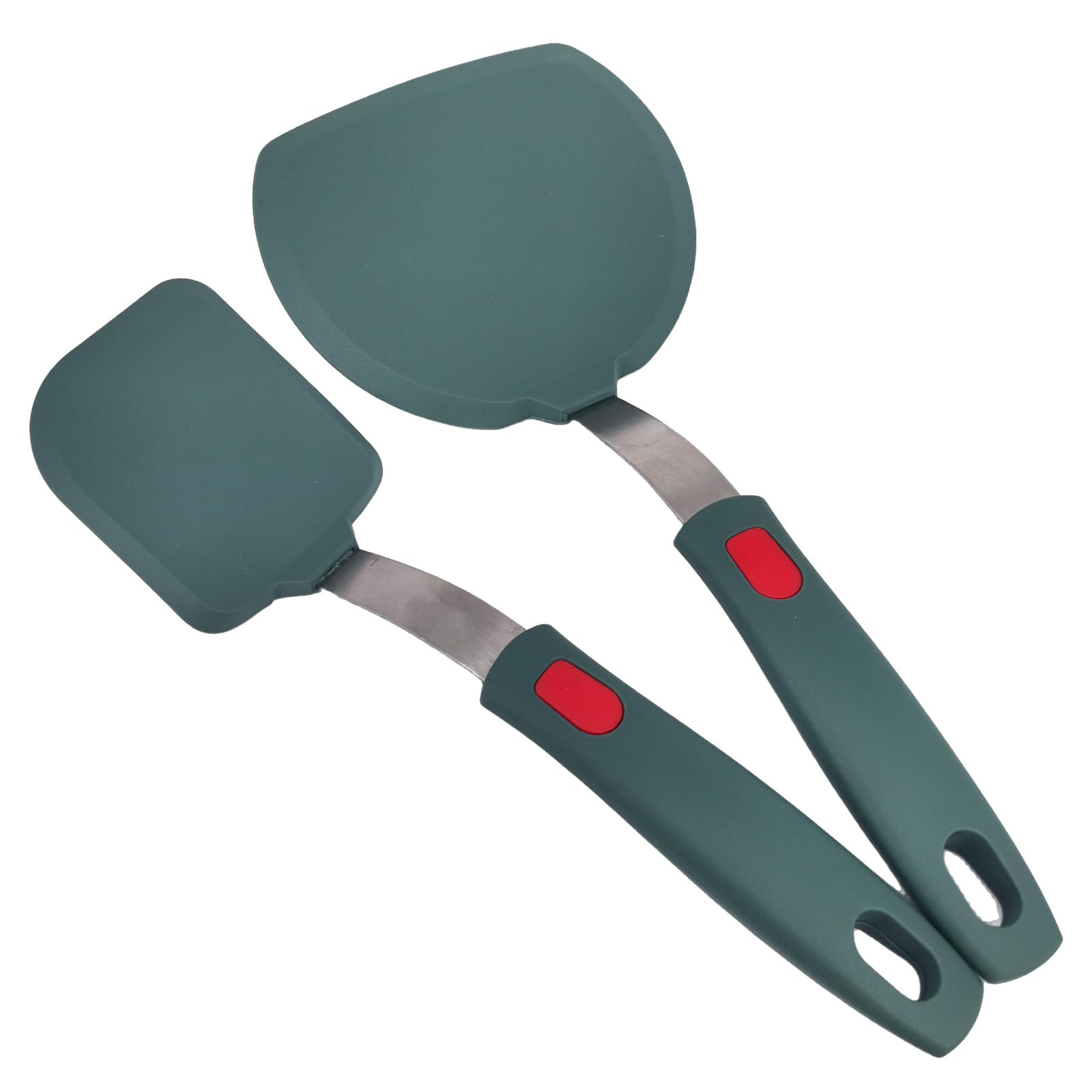 Flexible Silicone Fish Spatula Set of 2 - Non-Stick Pancake Turner, Omelette & Egg Spatula, Heat-Resistant Kitchen Utensils for Baking, Frying & Cooking (Green) - Perfect for Breakfast, BBQ & Baking Needs