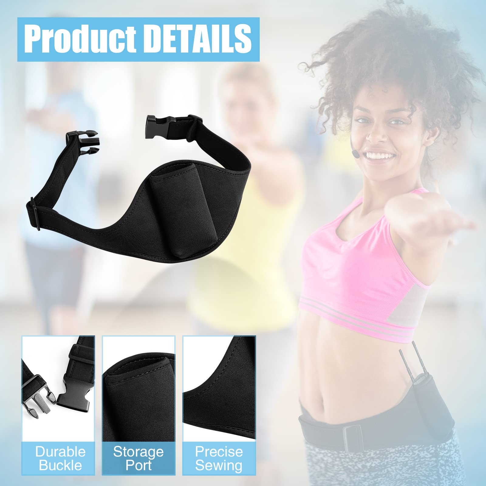 Adjustable Fitness Microphone Belt - Black Wireless Mic Strap for Instructors & Trainers | Perfect for Gym, Yoga, and Group Fitness Classes