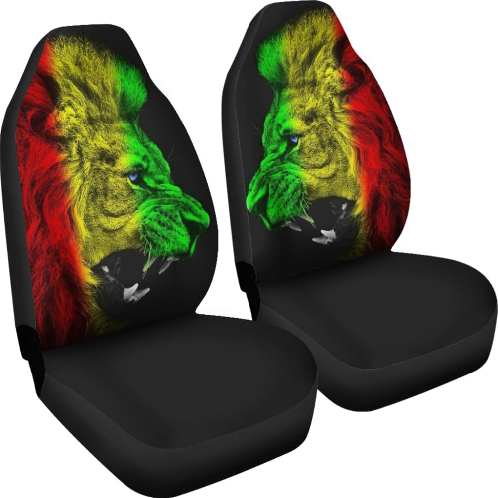 Rasta Lion Roaring Car Seat Covers - Vibrant Jamaican Style Car Accessories for Jeep, Truck & SUV - Perfect Gift for Reggae Fans & Car Enthusiasts (Use for Road Trips, Daily Commutes & Vehicle Protection)