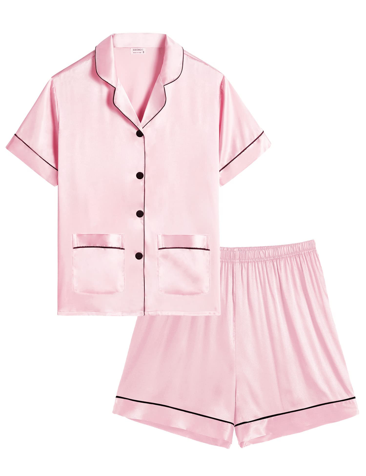 SWOMOG Kids Satin Pajama Set for Girls & Boys - Soft Button-Down Short Sleeve Silk Pajamas, 2-Piece Lounge Wear for Comfortable Sleep & Playtime at Home