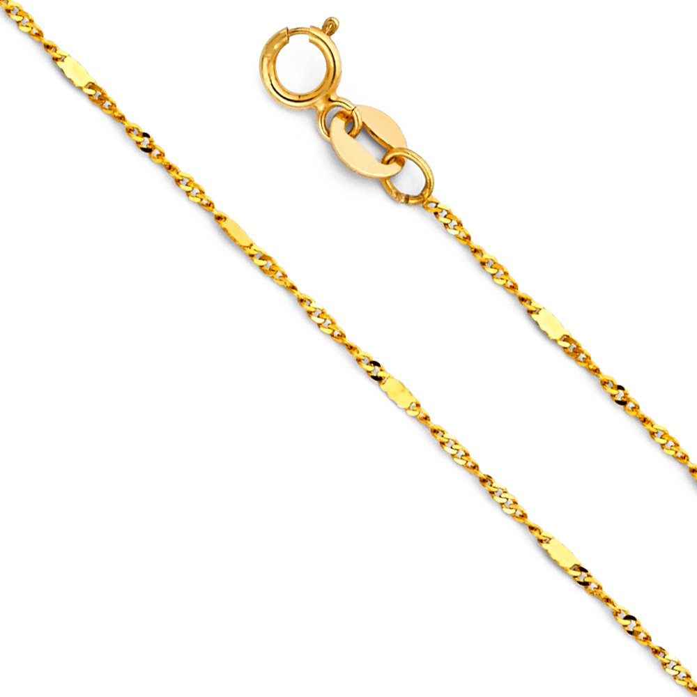 14K White & Yellow Gold Singapore Bar Chain Necklace for Women - Elegant Layering Jewelry for Everyday Wear & Special Occasions