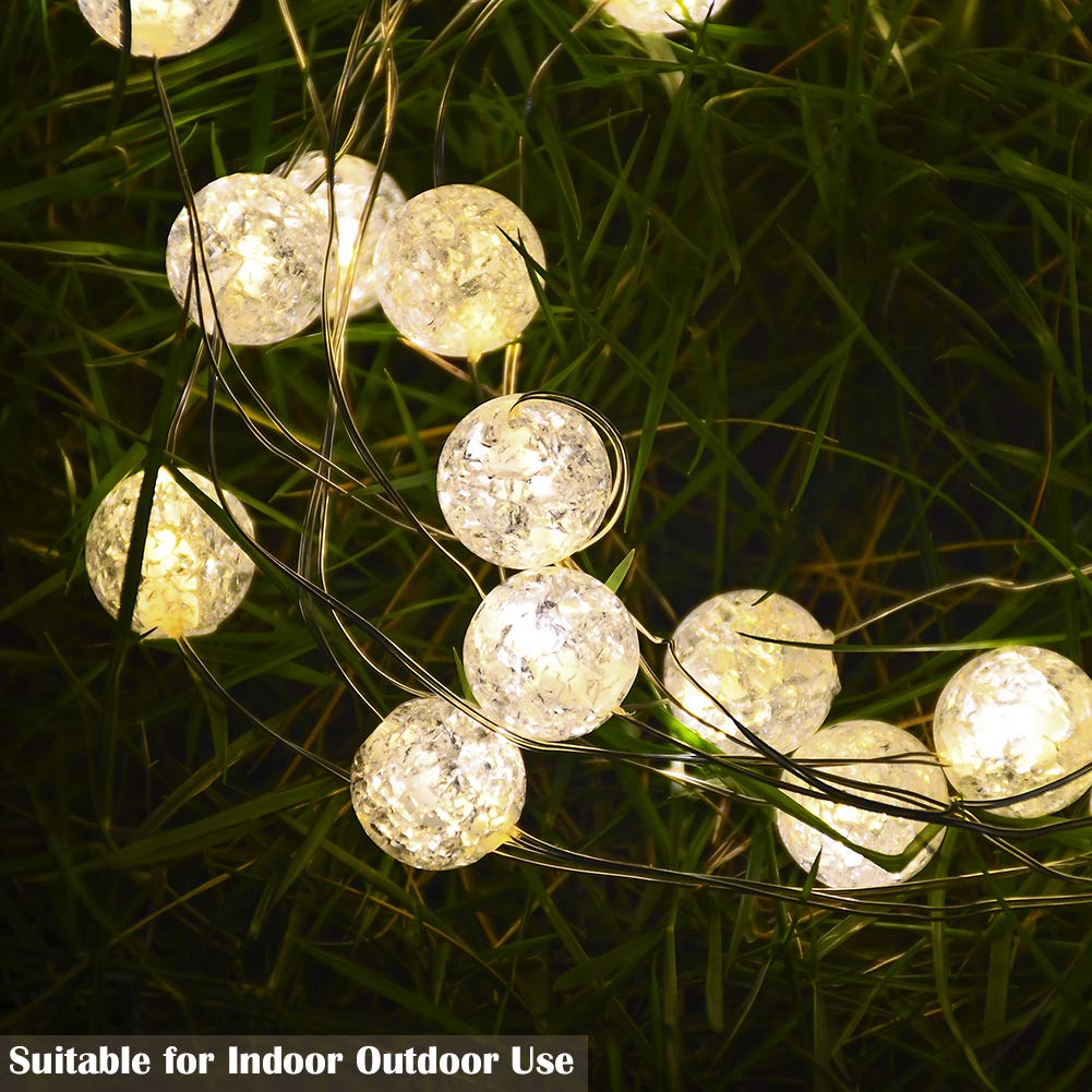 Globe String Lights - 10ft 30 LED Crystal Ball Fairy Lights with Remote Control, 8 Lighting Modes, Warm White Battery Operated Waterproof for Indoor Outdoor Bedroom Garden Party Wedding Decor - Perfect for Creating Romantic Atmosphere in Backyard, Patio, Christmas, Anniversary and Special Events