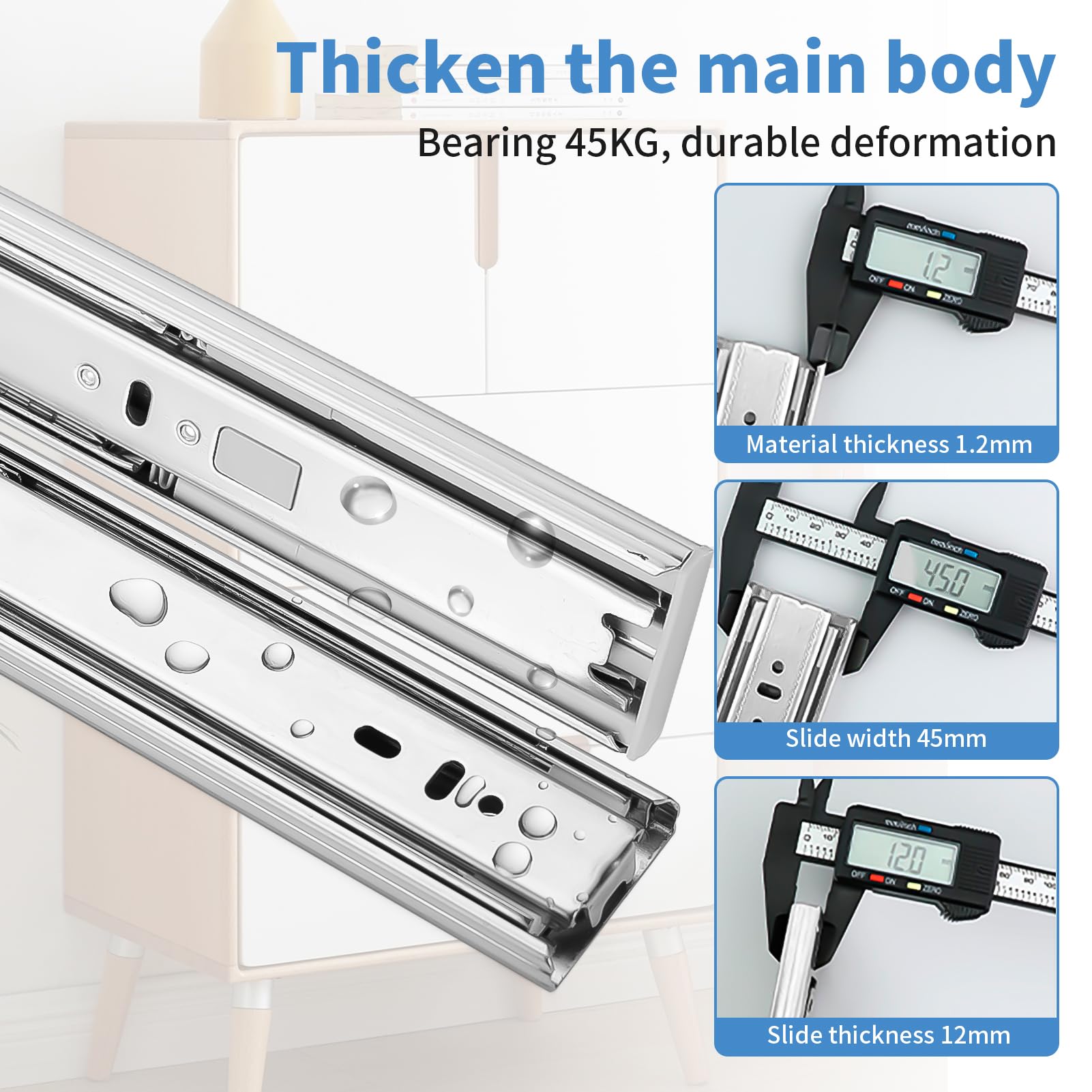 14 Inch Soft Close Drawer Slides - 6 Pairs (12pcs) Full Extension Ball Bearing Side Mount Drawer Rails - Heavy Duty 100 LB Capacity Silver Metal Dresser Runners for Kitchen Cabinets, Wardrobes, File Cabinets & Trash Cans - Smooth Gliding & Quiet Operation