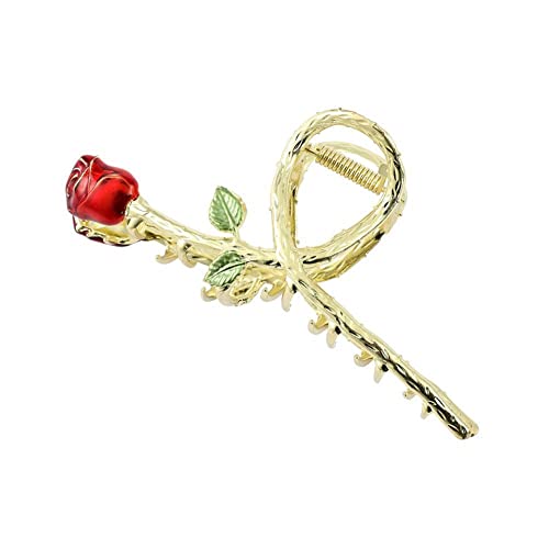 Vintage Red Rose Hair Claw Clip - Large Rose Flower Hair Clips for Women, Elegant Retro Hair Accessories for Long & Thick Hair | Perfect for Weddings, Parties & Everyday Styling