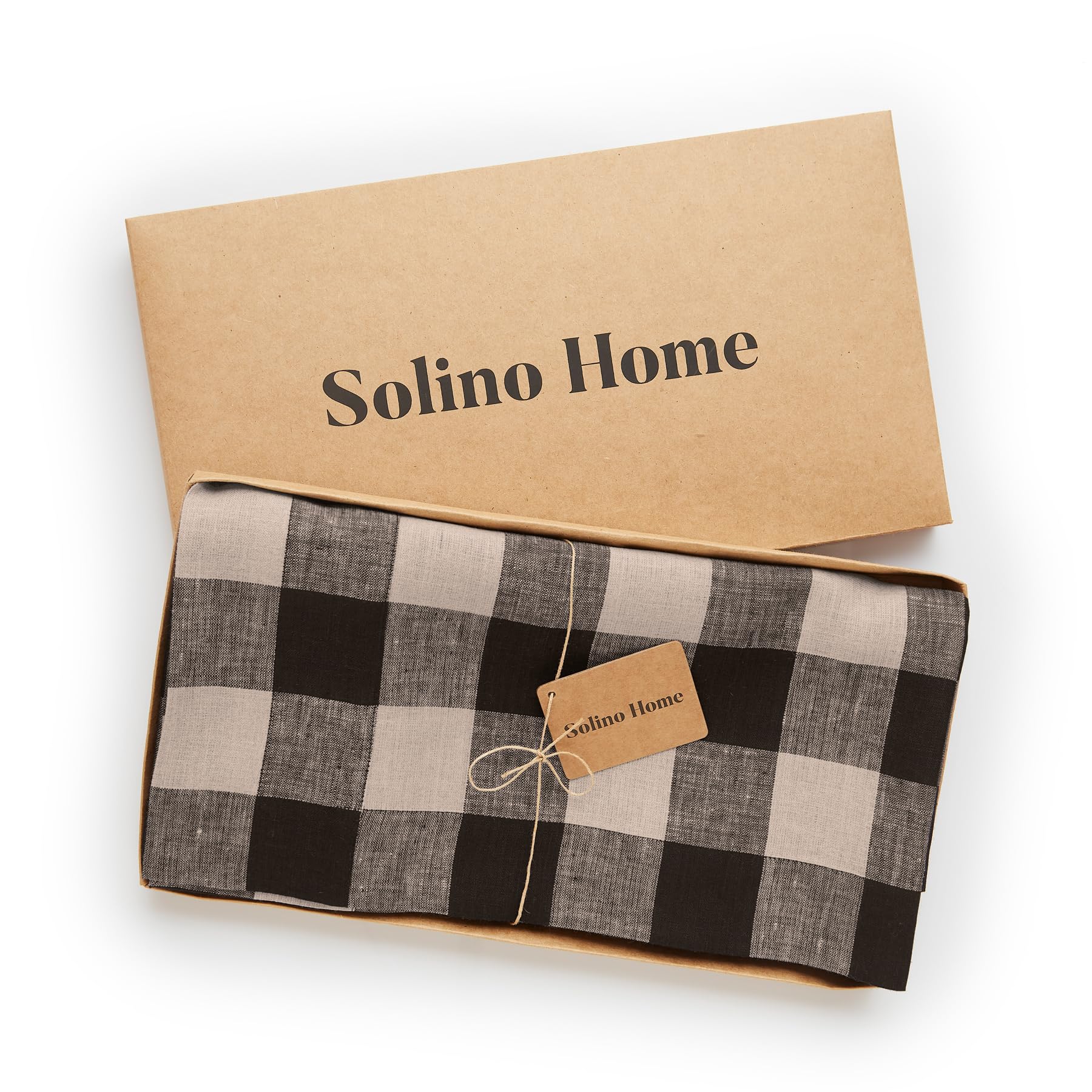 Solino Home 60x90 Inch Buffalo Check Linen Tablecloth - 100% Pure Natural & Black Plaid Table Cover for Rectangle Dining Tables - Washable Checkered Kitchen Decor for Spring, Easter, Mothers Day Gifts - Perfect for Holiday Dinners, Farmhouse Decor & Outdoor Picnics