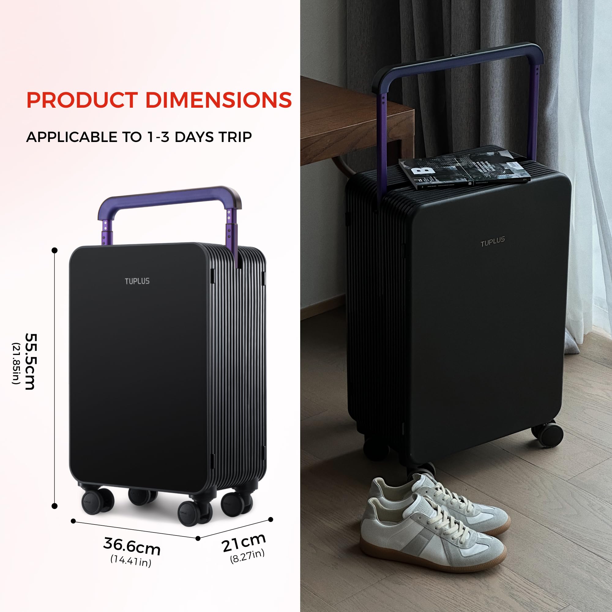 TUPLUS ABS Hard Shell Suitcase with 4 Spinner Wheels - Lightweight Check-in Luggage for Travel, Business Trips & Vacations | Durable Balance Series Carry-On & Checked Bag