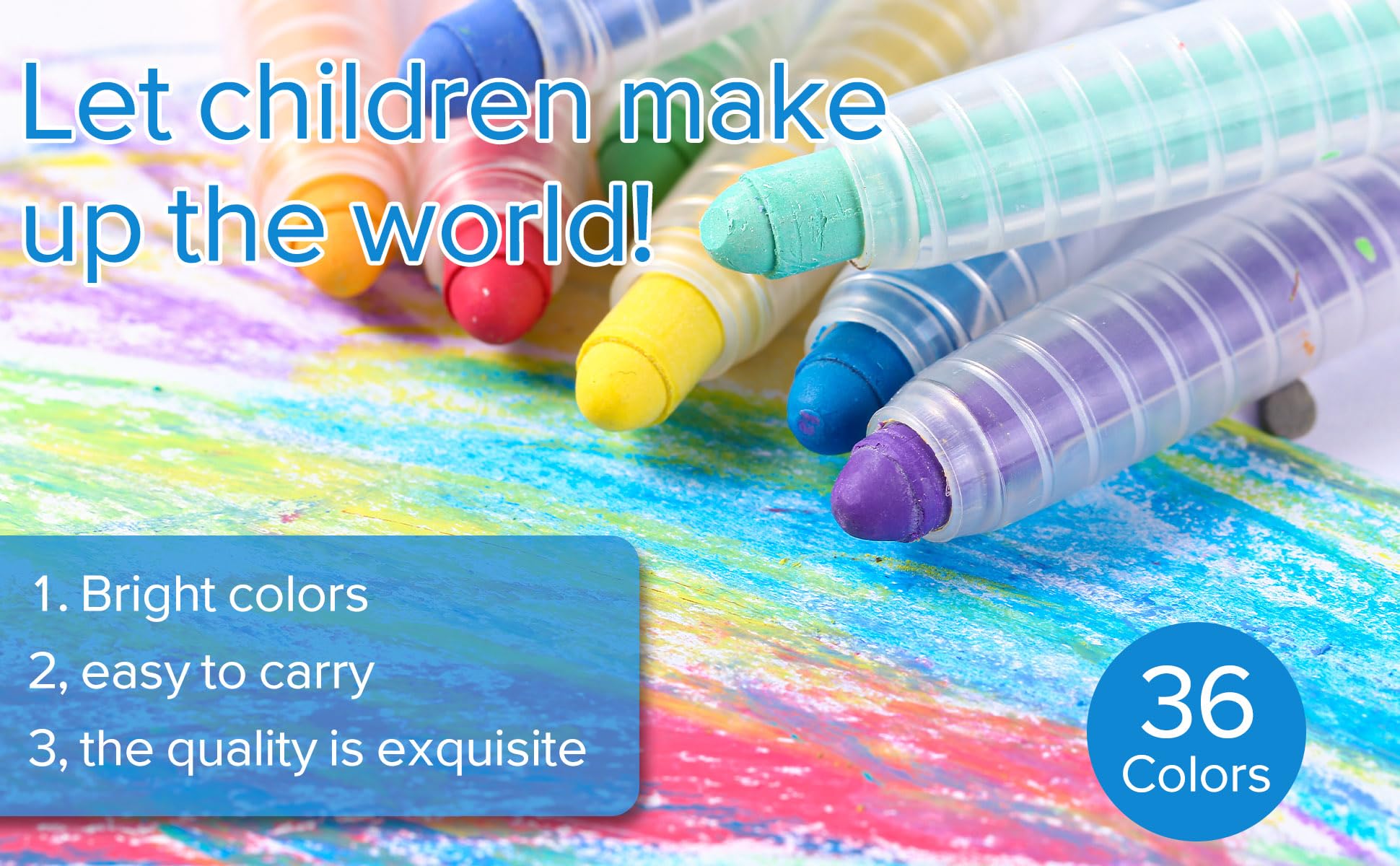 Non-Toxic Washable Dustless Chalk Set for Kids - 36 Vibrant Colors with Holder | Safe Outdoor Sidewalk Art, Classroom Drawing & Back to School Gift for Children