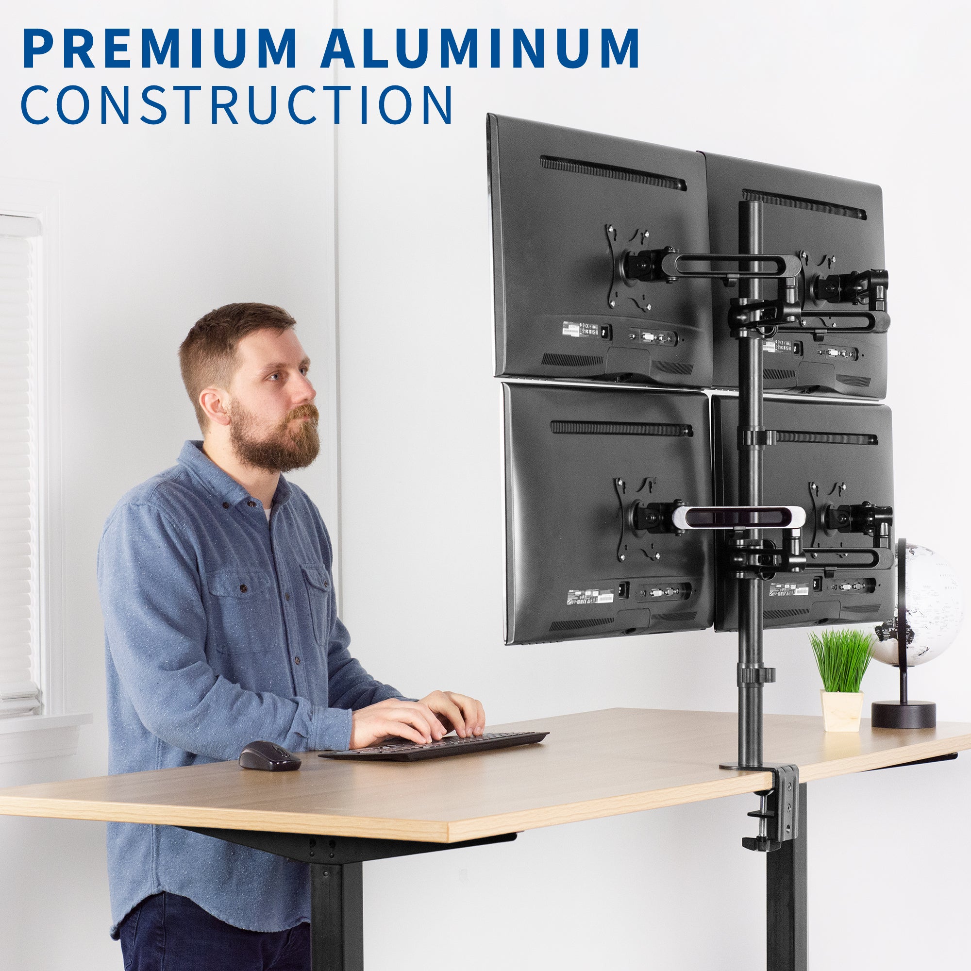 Quad Monitor Stand for 17” to 32” Screens - Heavy Duty Adjustable Desk Mount for Home Office, Gaming & Workstation Setup