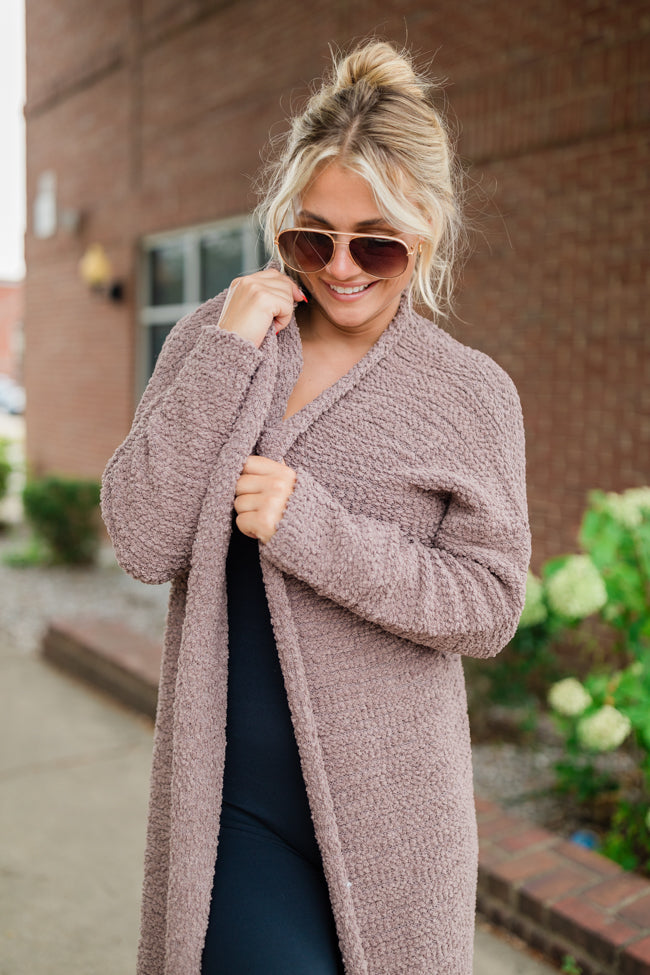 Slow Your Roll Mocha Long Popcorn Cardigan - Cozy Oversized Knit Sweater for Women | Perfect for Fall & Winter Layering, Coffee Dates & Casual Outfits