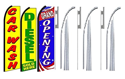OnPoint Wares Premium Car Wash Diesel Feather Flag Kit - 3 Pack with Pole & Ground Spike | Grand Opening Promotion | Perfect for Gas Stations, Car Dealerships & Auto Shops