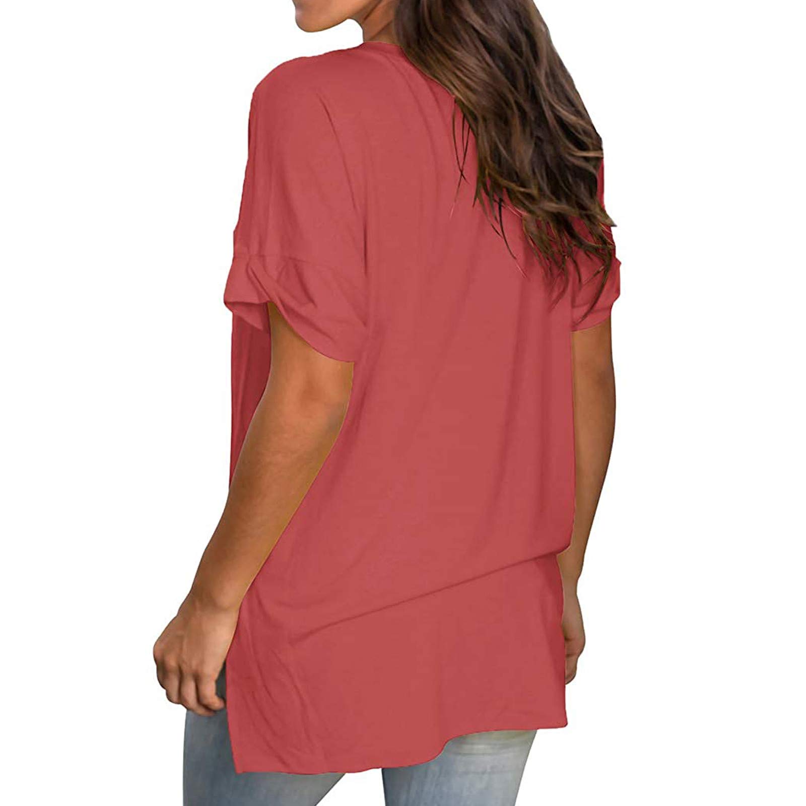 Women's Casual Summer T-Shirts - Comfy V-Neck Short Sleeve Blouses, Solid Color Loose Fit Cute Tees for Everyday Wear | Perfect for Outings, Beach Days & Relaxing at Home