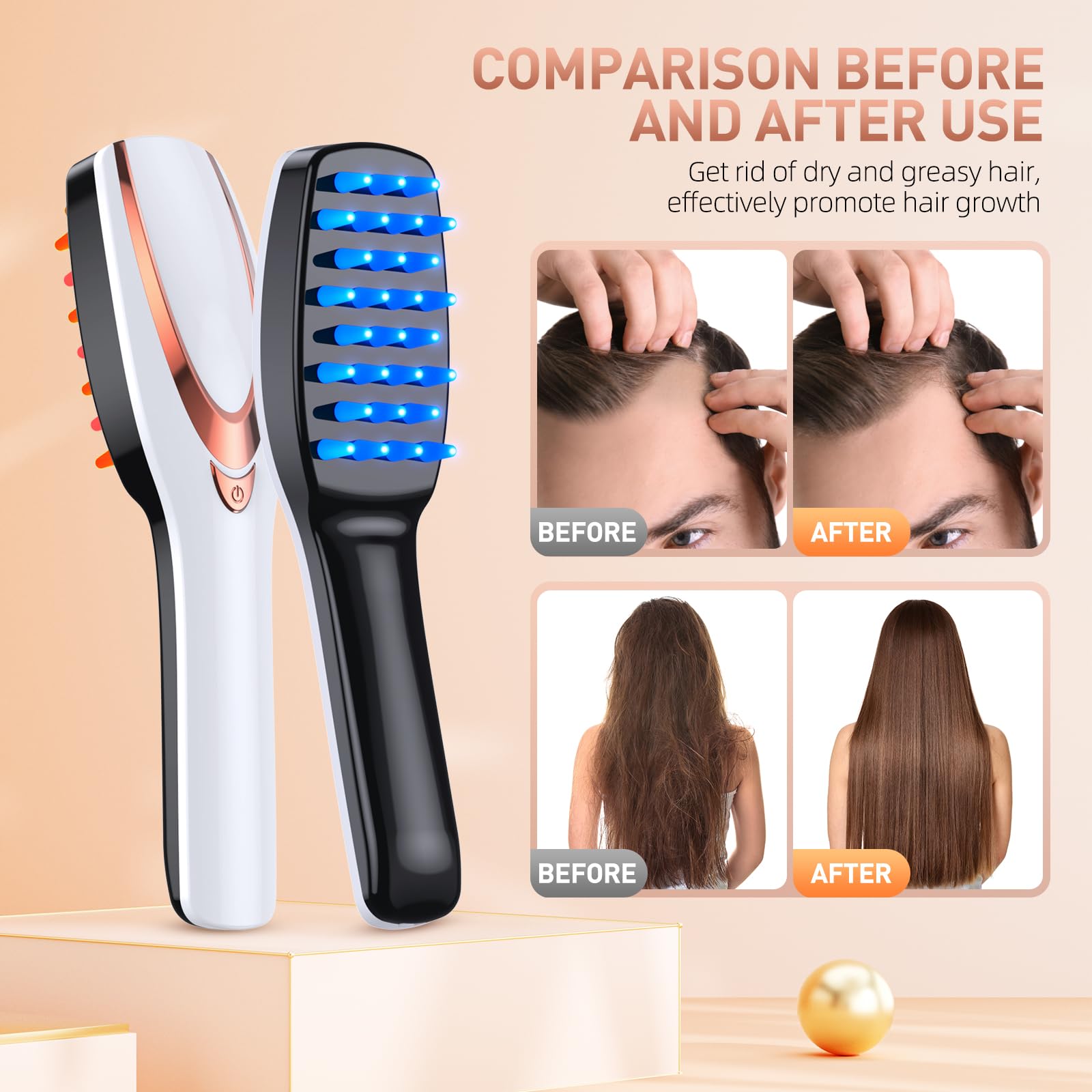Professional Laser Hair Growth Comb - Electric Scalp Massager for Thinning Hair Treatment & Hair Regrowth | No LEDs | Intensive Hair Brush for Men & Women | Perfect for Home Use & Salon Treatments