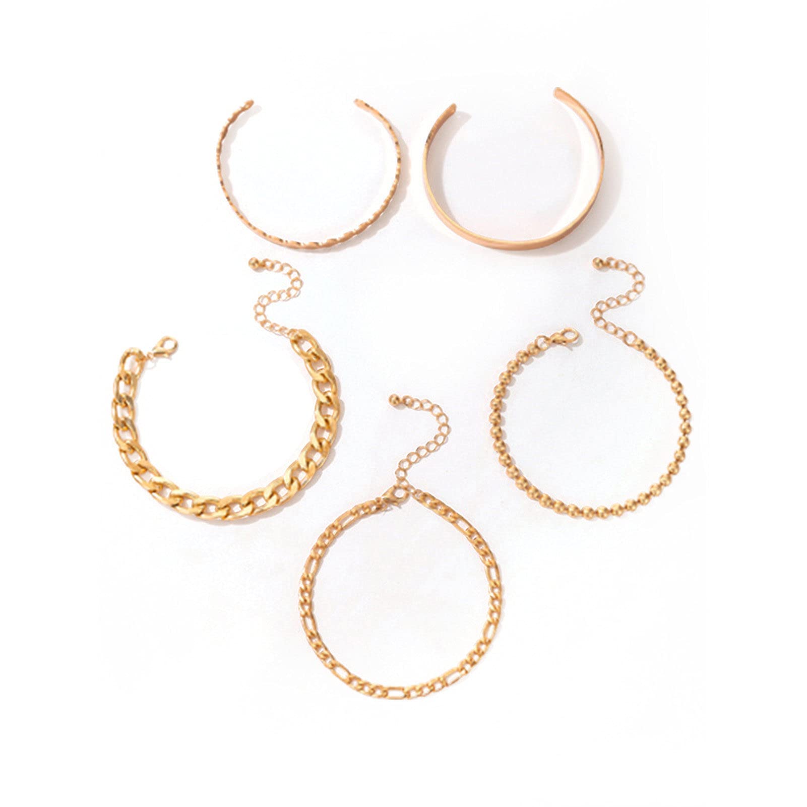 Academyus 5Pcs Bohemian Geometric Link Chain Bracelets for Women - Stylish All-Match Jewelry for Beach, Vacation & Everyday Wear