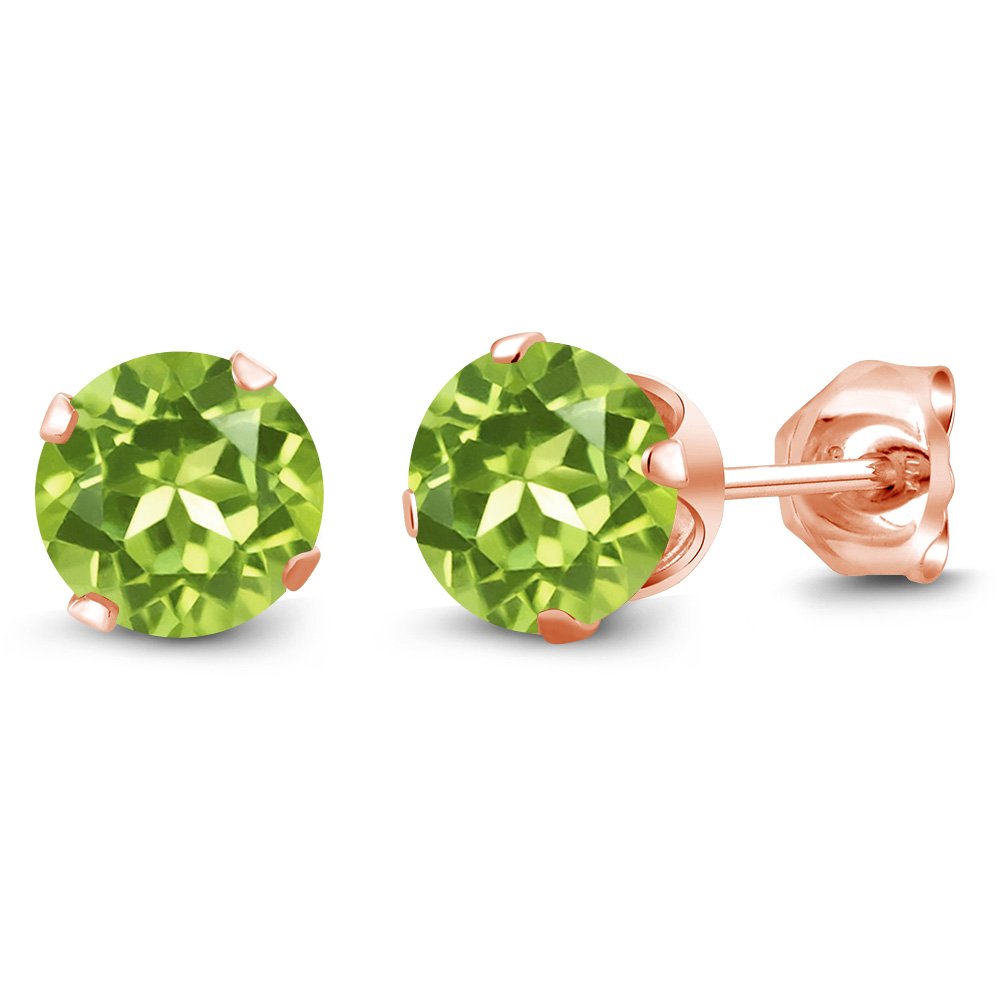 1.20 Ct Round Green Peridot Stud Earrings in 18K Rose Gold Plated Silver for Women & Men | Gem Stone King | Perfect for Weddings, Parties & Everyday Wear
