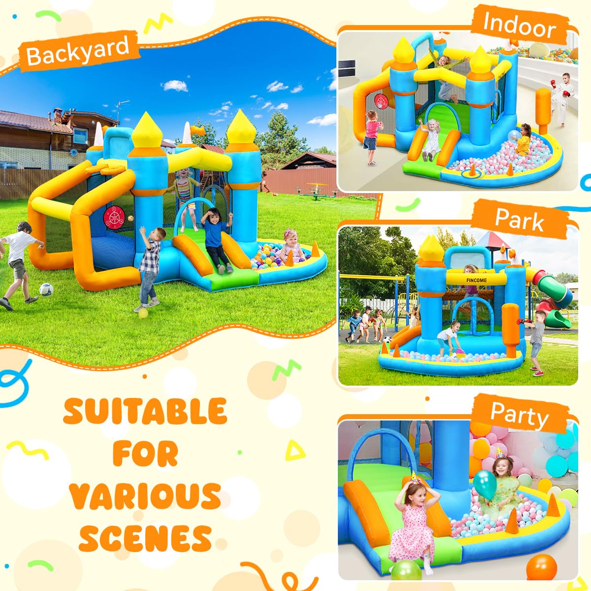 Inflatable Bounce House for Kids with Slide, Jumping Castle, Soccer & Basketball Area - Indoor/Outdoor Bouncy Playhouse with Blower for Backyard, Birthday Parties & Family Fun
