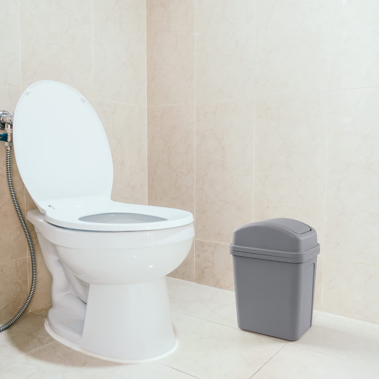 2 Gallon Small Swing Lid Trash Can - Compact Kitchen & Bathroom Garbage Bin with Swing-Top Lid, Gray - Perfect for Office, Dorm, or Under Sink Use