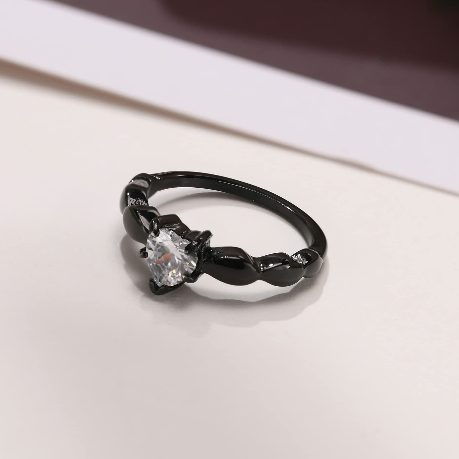Gold Plated Black Stainless Steel Cubic Zirconia Heart Wedding Bands for Couples - Engraved & Brushed Finish - Perfect for Anniversaries, Proposals & Romantic Gifts