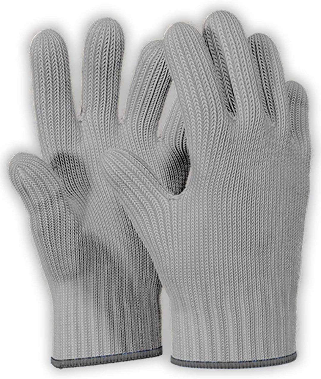Heat Resistant Oven Gloves - 1 Pair Grey Cotton Kitchen Mitts with Fingers for Cooking, Baking & Grilling - Double Layer Pot Holders for Hot Pans, BBQ & Baking Tray Handling