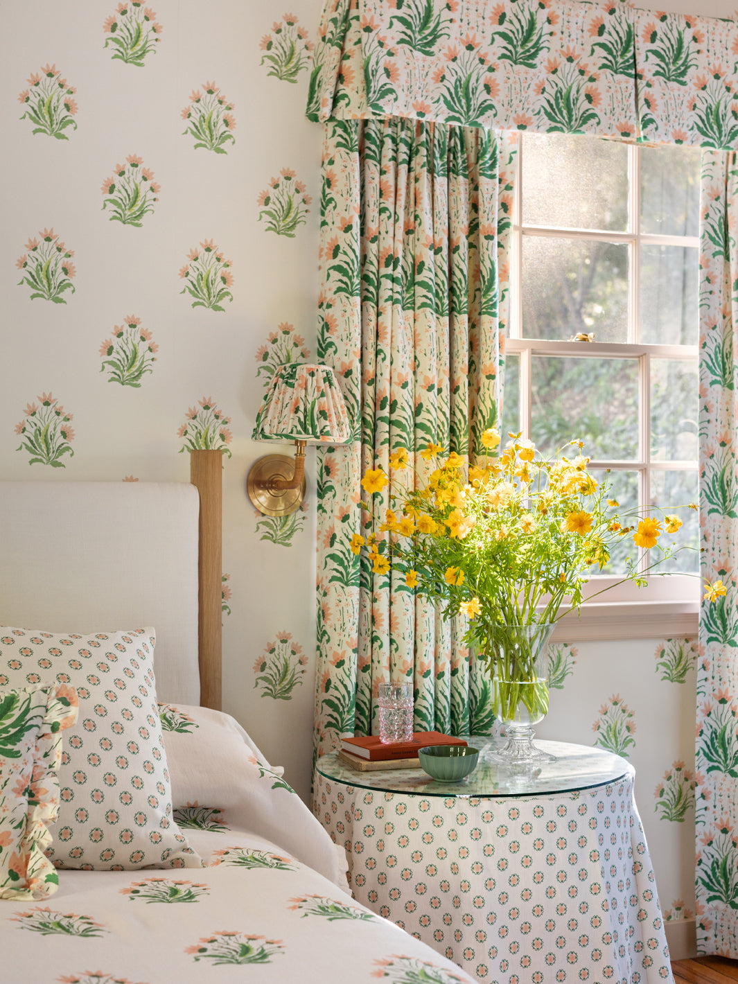 Nathan Turner Hillhouse Block Print Small Wallpaper - Pink & Green Floral Design for Bedroom, Living Room & Nursery Decor