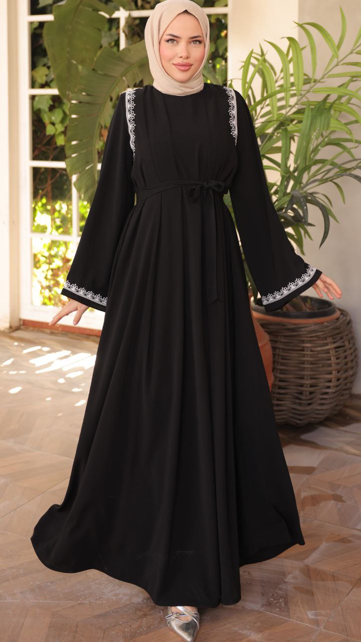 Elegant Nila Long Abaya Dress with Long Sleeves - Modest Muslim Women's Prayer Dress for Home & Mosque Wear