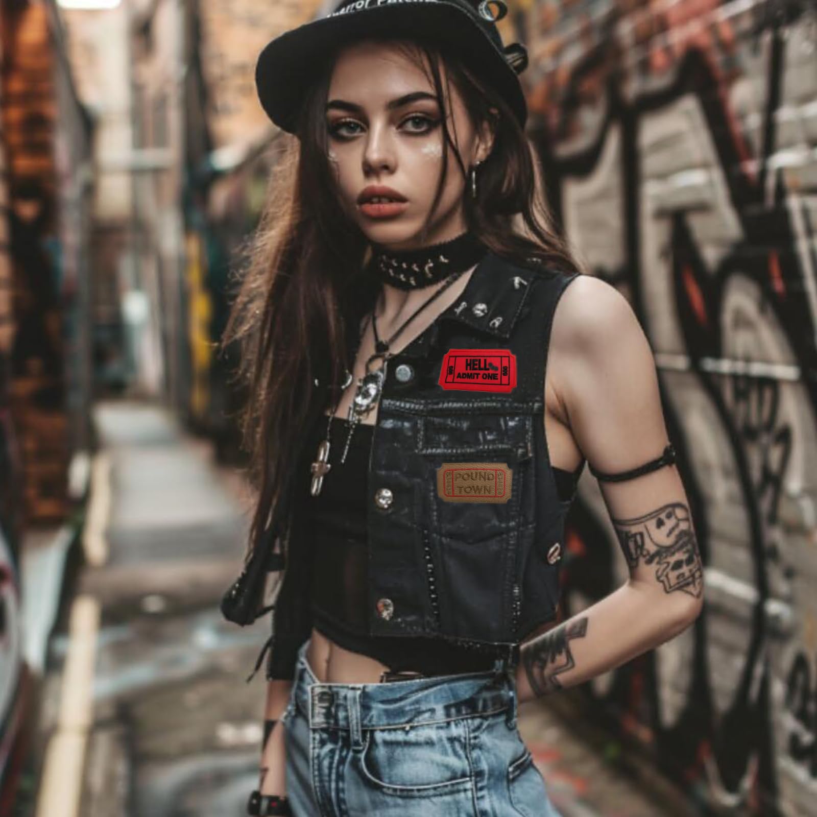 Horror Movie Patches - 'Hell Admit One' Embroidered Iron-On Punk Patches for Jackets, Vests & Backpacks - Gothic Punk Accessories for DIY Clothing & Costume Design