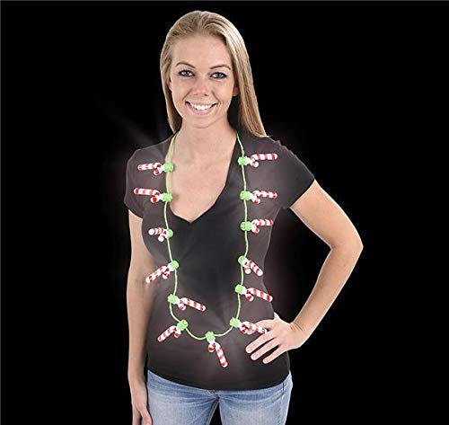 25 Inch LED Light Up Candy Cane Necklace - Bulk Pack of 24 - Christmas Party Favors, Holiday Decorations & Festive Accessories for Kids and Adults