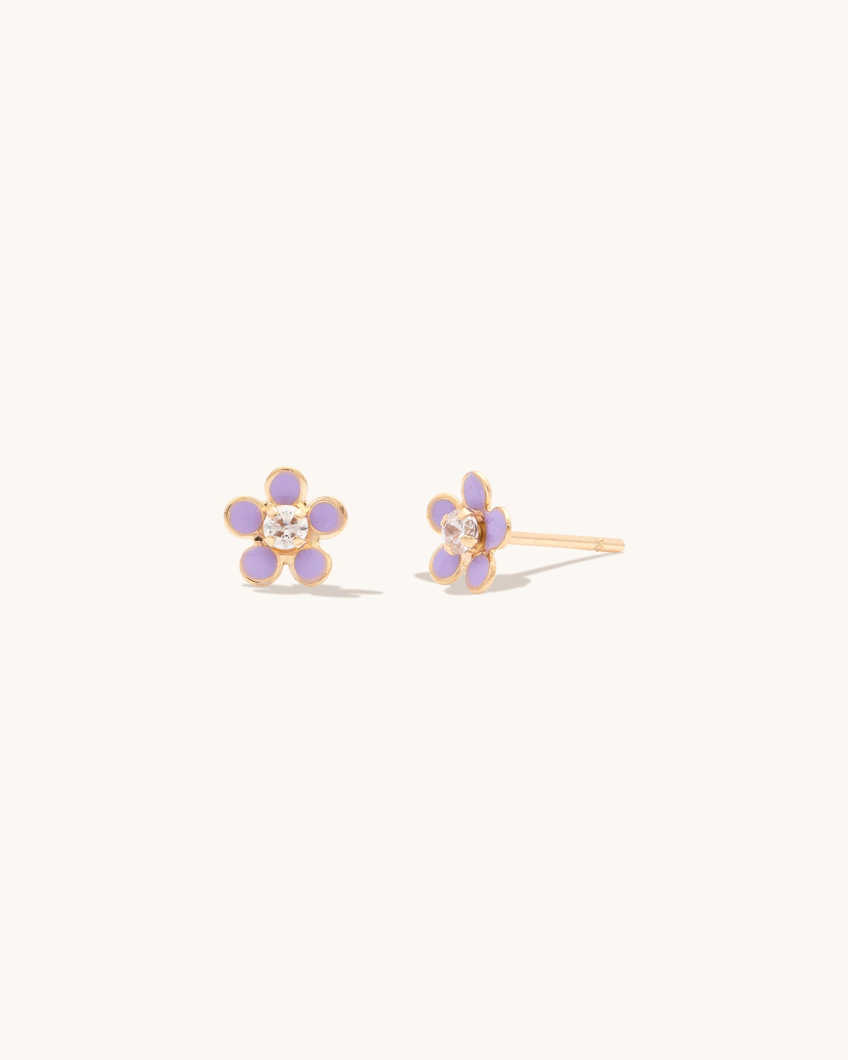 10K Gold Daisy Stud Earrings with Purple Enamel - Elegant Floral Jewelry for Women, Perfect for Everyday Wear, Parties & Gifts