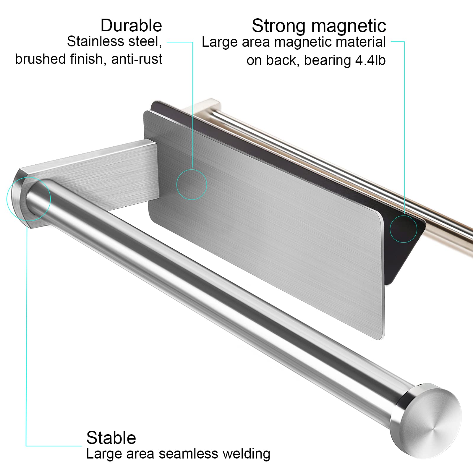 Magnetic Paper Towel Holder - Brushed Stainless Steel with Strong Magnetic Backing for Large Paper Towels - Perfect for Kitchen, Refrigerator, Grill, Toolbox, Garage & Workshop - Space-Saving Organizer for Easy Access