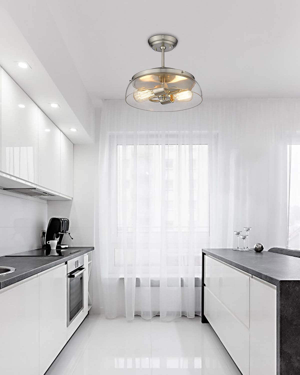 EAPUDUN 3-Light Linear Chandelier - Brushed Nickel Finish with Clear Glass Shade - Modern Farmhouse Lighting for Kitchen Island, Dining Room, Foyer, Hallway & Entryway - Perfect for Home, Restaurant and Cafe Decor