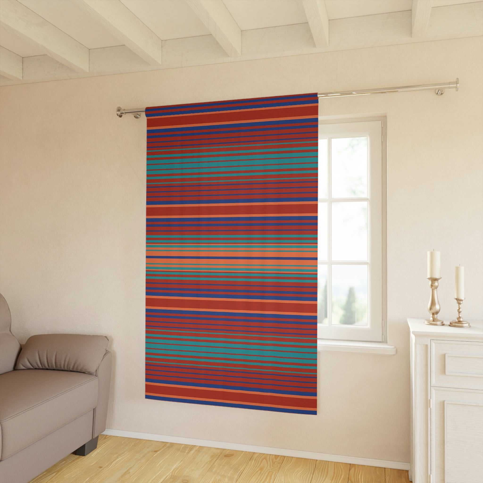 Blackout Window Curtains - 1 Panel Southwestern Striped Polyester Drapes with Lakeshore Ridge Print | Perfect for Bedroom, Living Room & Home Theater Light Blocking