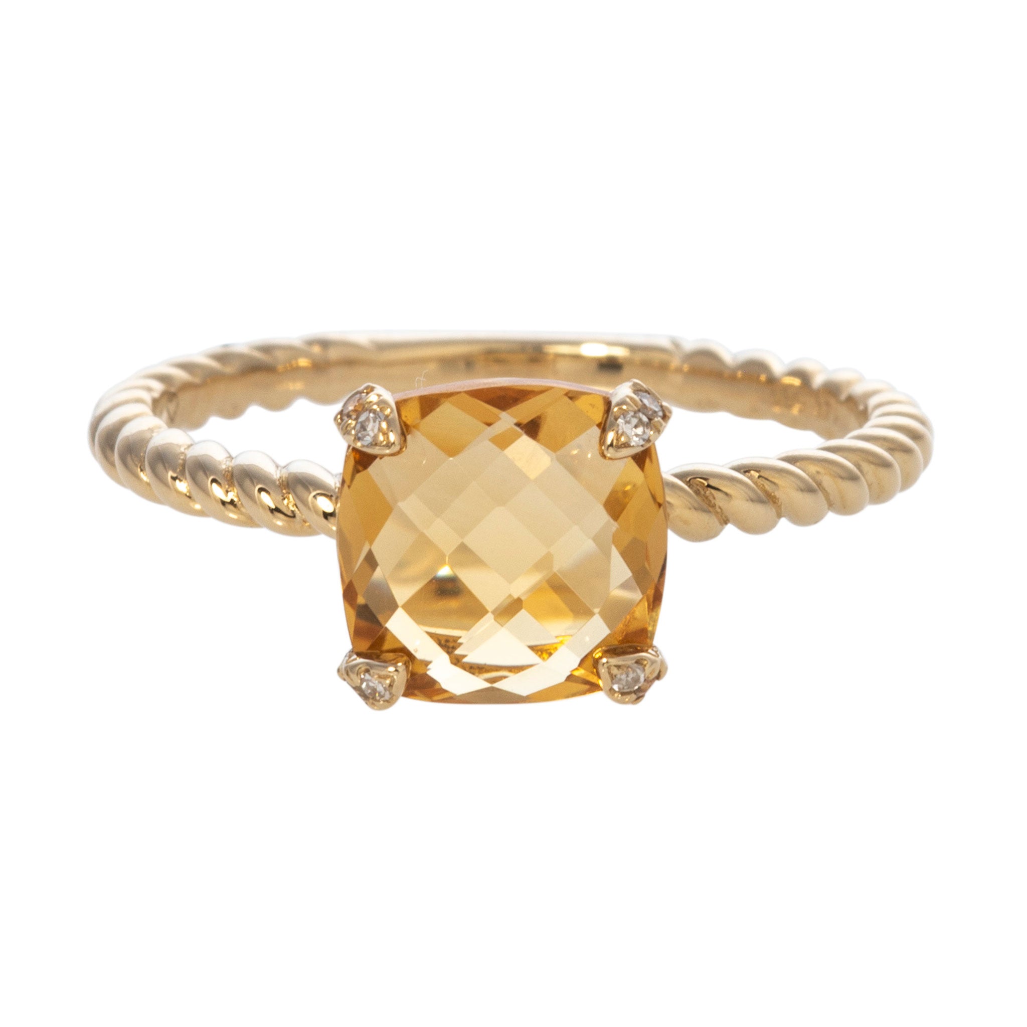14K Yellow Gold Citrine & Diamond Braided Ring for Women - Elegant Stackable Jewelry for Everyday Wear, Gift for Her, Anniversary, Birthday
