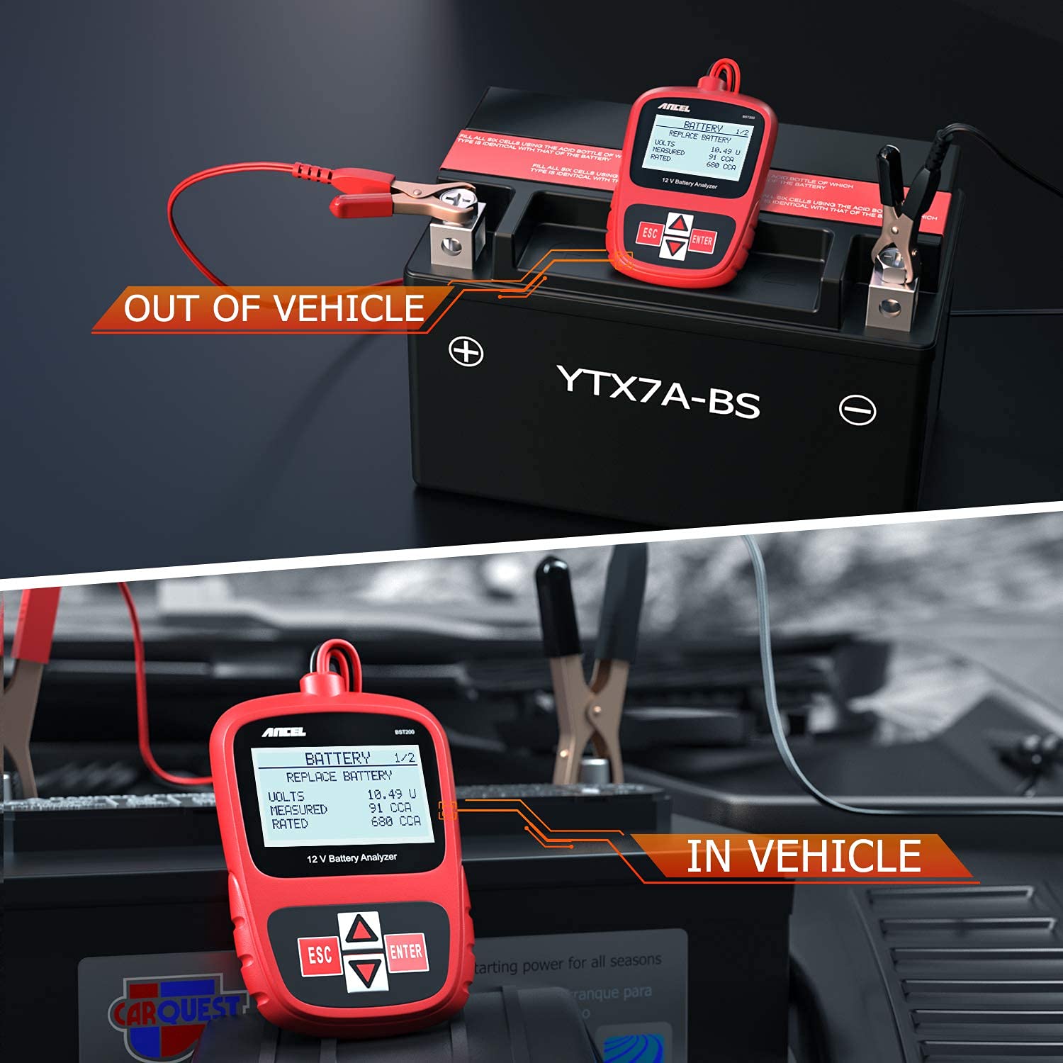ANCEL AD530 & BST200 12V Car Battery Tester - Digital Auto Battery Analyzer for Cars, Trucks, SUVs - Perfect for Home Mechanics & Professional Diagnostics