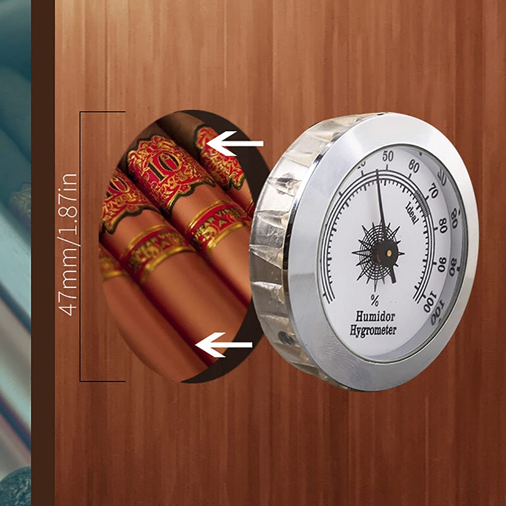 49mm Round Alloy Analog Hygrometer - Accurate Humidity Gauge for Humidors, Guitar Cases, Violin Cases & Cigar Boxes (Silver) | Perfect for Maintaining Optimal Moisture Levels in Musical Instruments & Tobacco Storage
