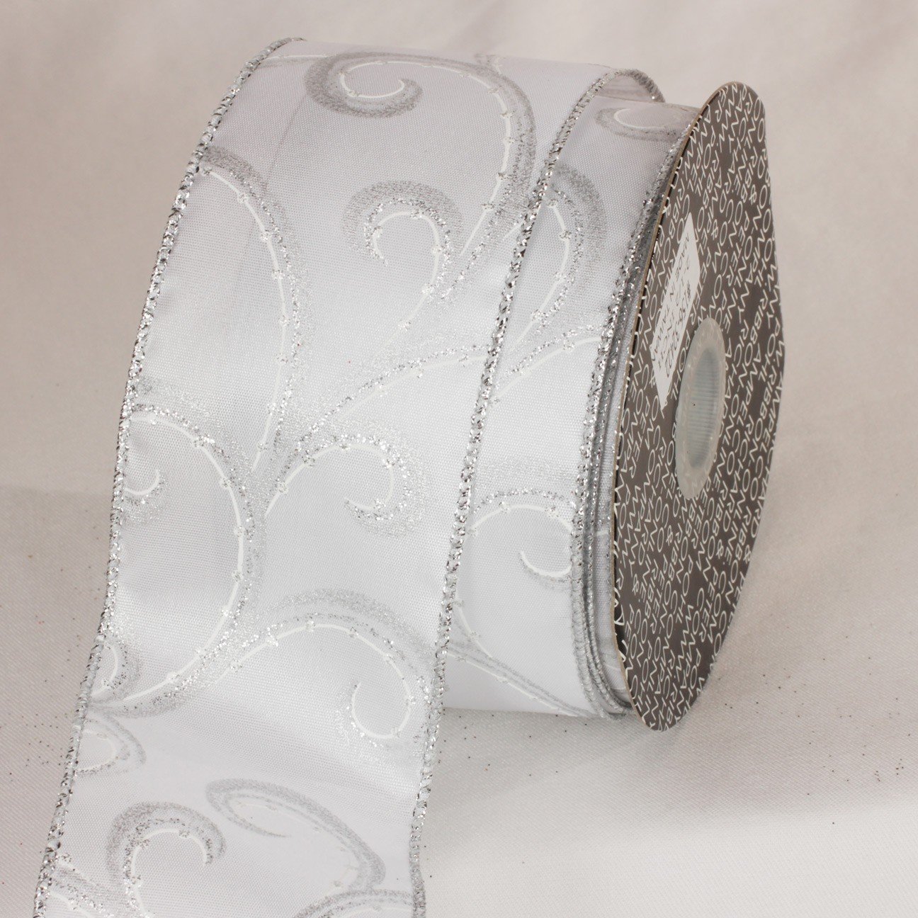 Sparkling Glitter White & Silver Swirl Wired Craft Ribbon - 2.5 Inch x 40 Yards for Gift Wrapping, DIY Decorations, Party Favors and Scrapbooking Projects